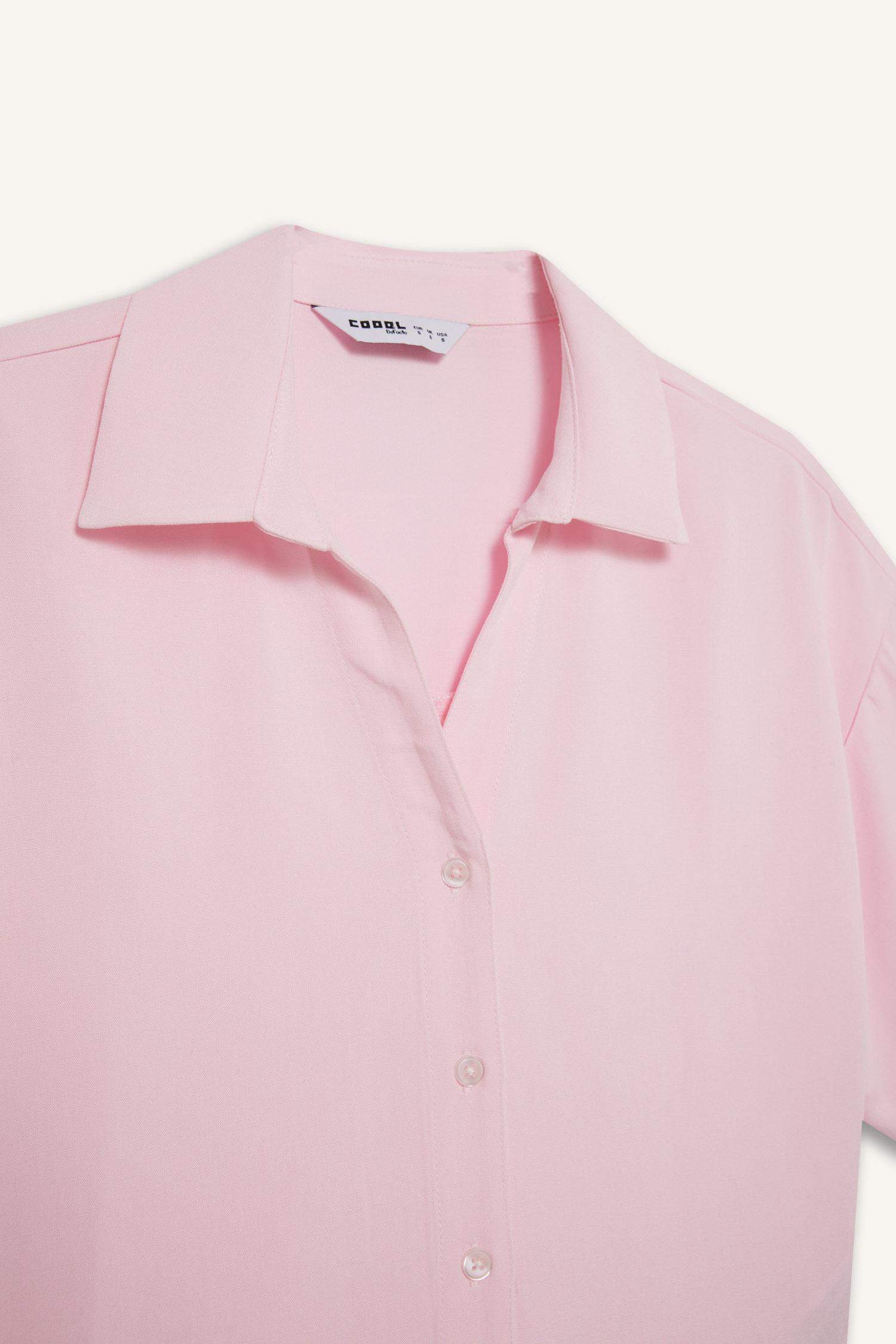 Oversize Geniş Kalıp Keten Karışımlı Kısa Kollu Gömlek