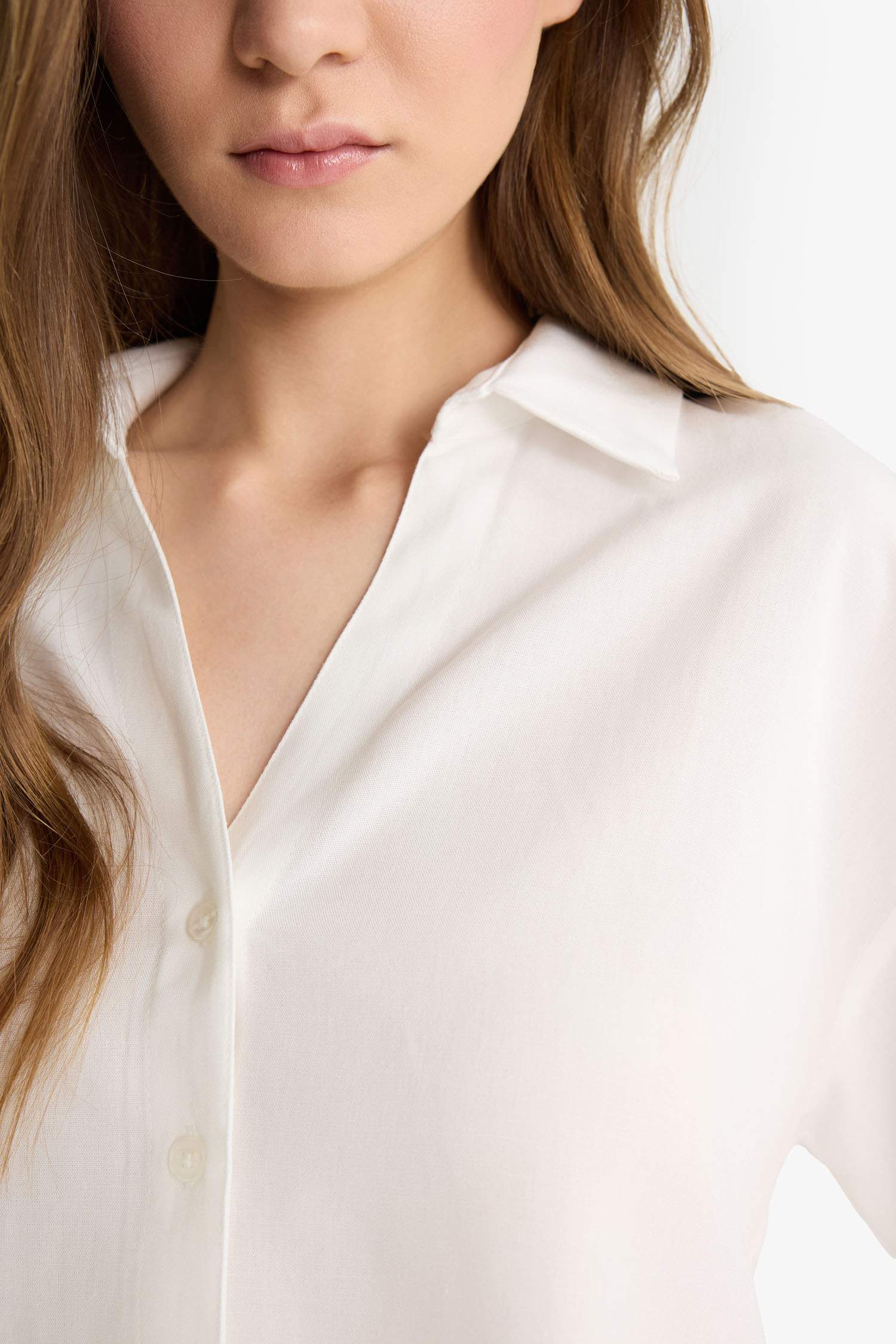 Oversize Geniş Kalıp Keten Karışımlı Kısa Kollu Beyaz Gömlek