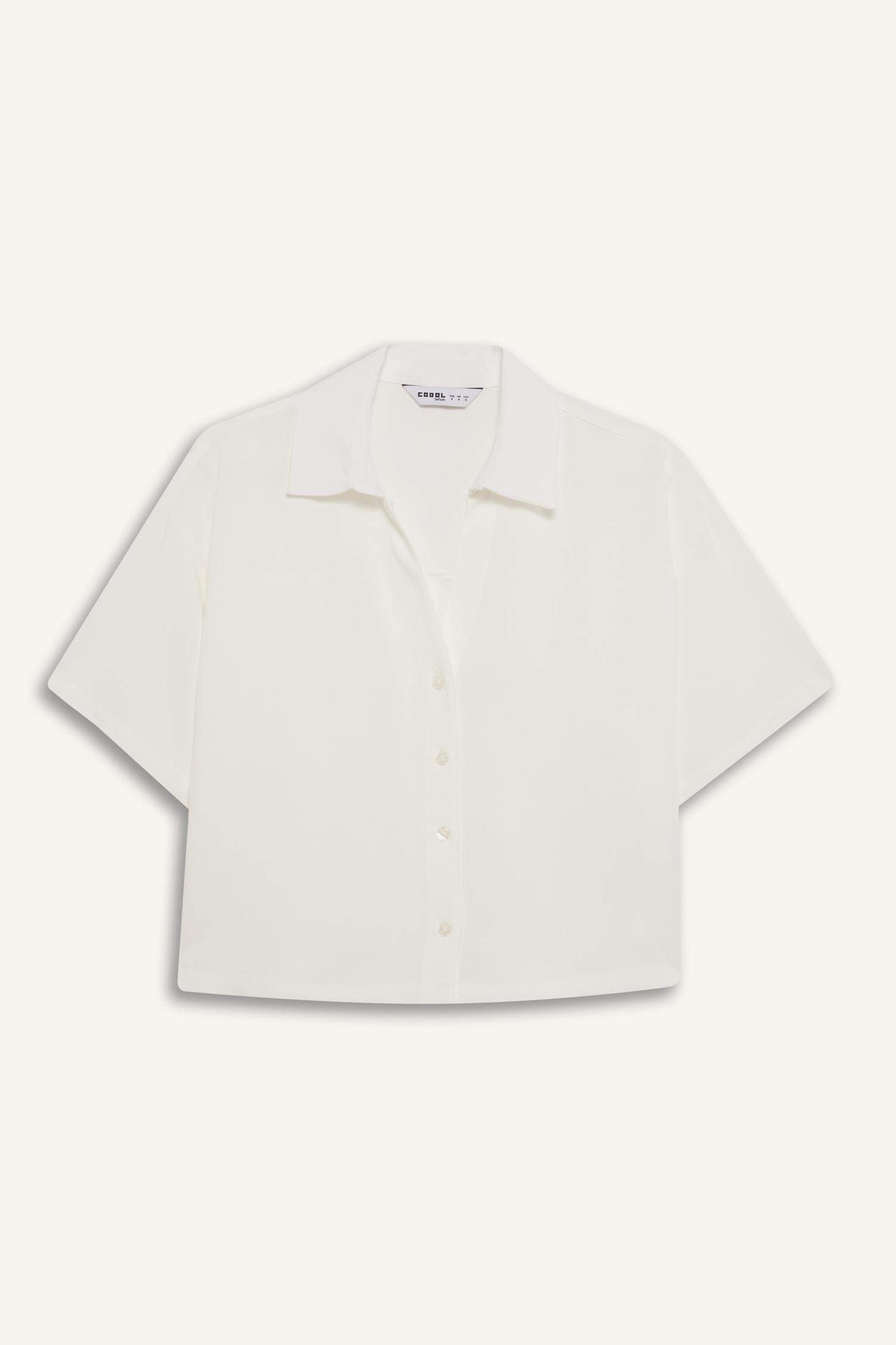 Oversize Geniş Kalıp Keten Karışımlı Kısa Kollu Beyaz Gömlek