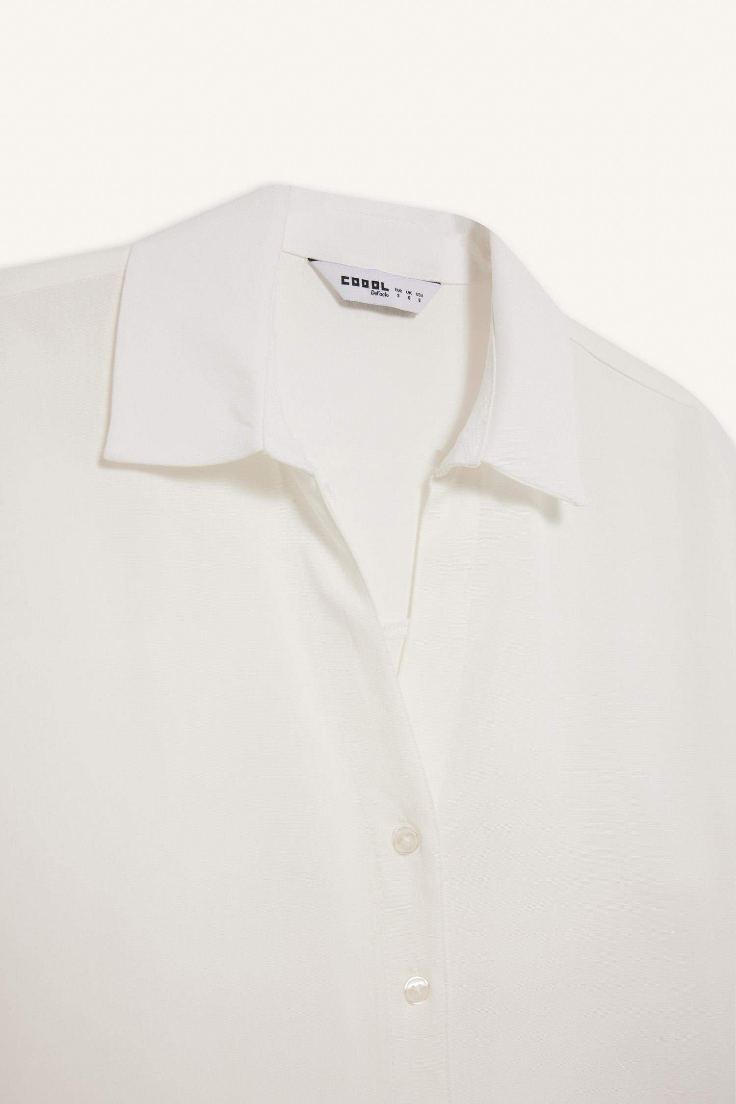 Oversize Geniş Kalıp Keten Karışımlı Kısa Kollu Beyaz Gömlek