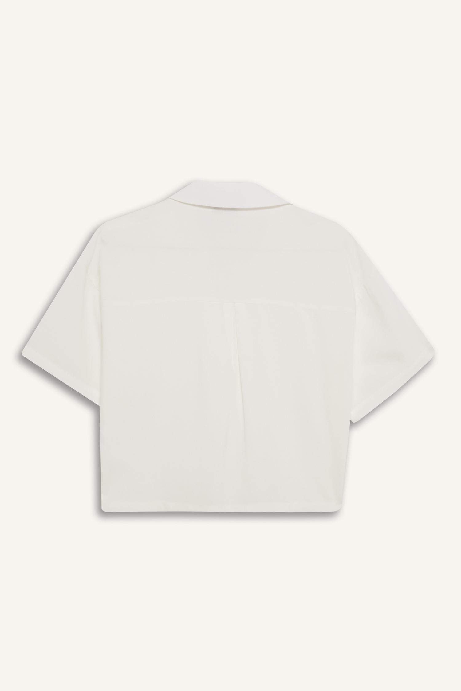 Oversize Geniş Kalıp Keten Karışımlı Kısa Kollu Beyaz Gömlek