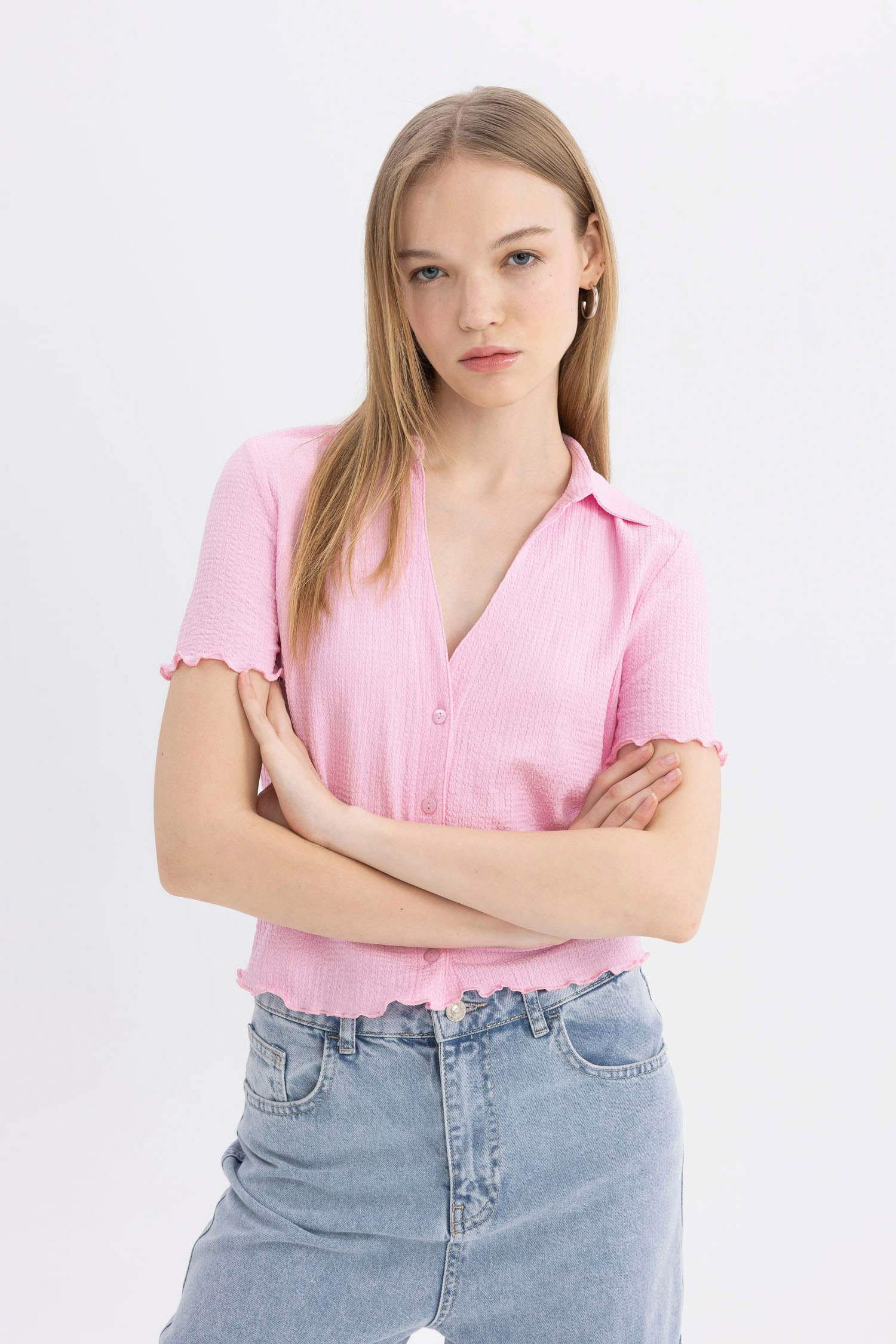 Slim Fit Shirt Collar Short Sleeve Shirt