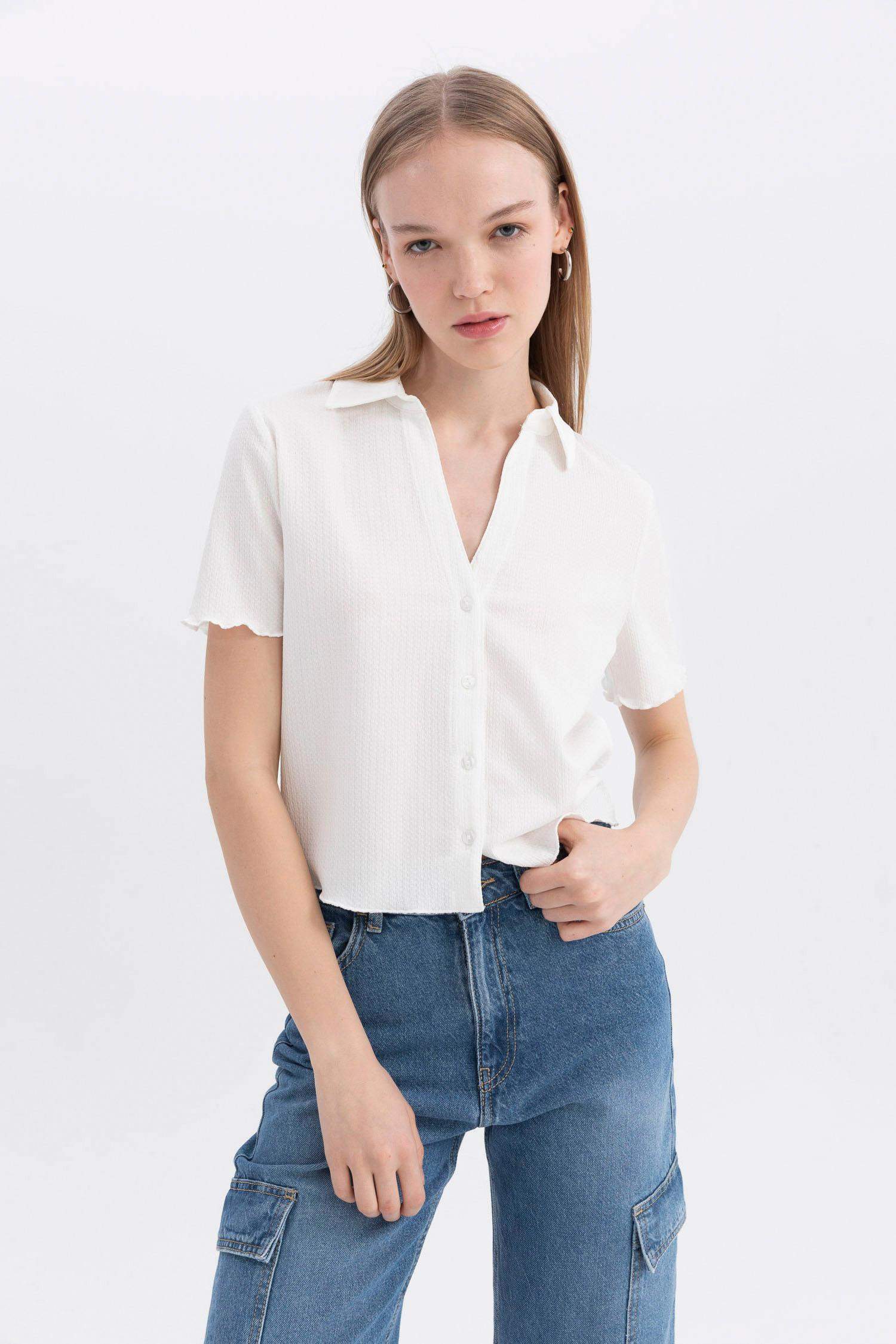 Slim Fit Shirt Collar Short Sleeve Shirt