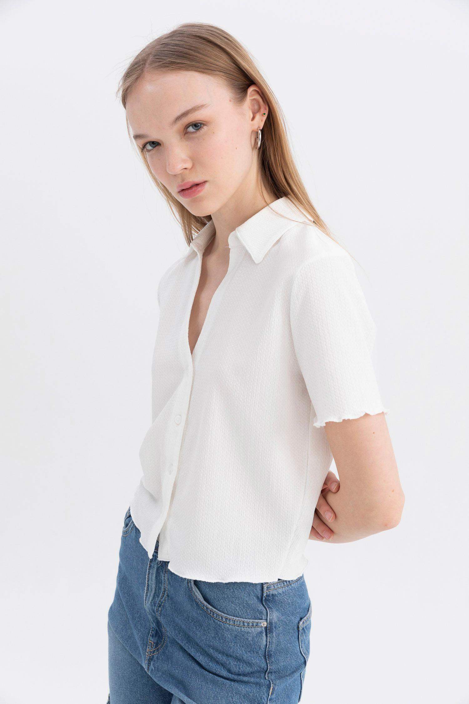 Slim Fit Shirt Collar Short Sleeve Shirt