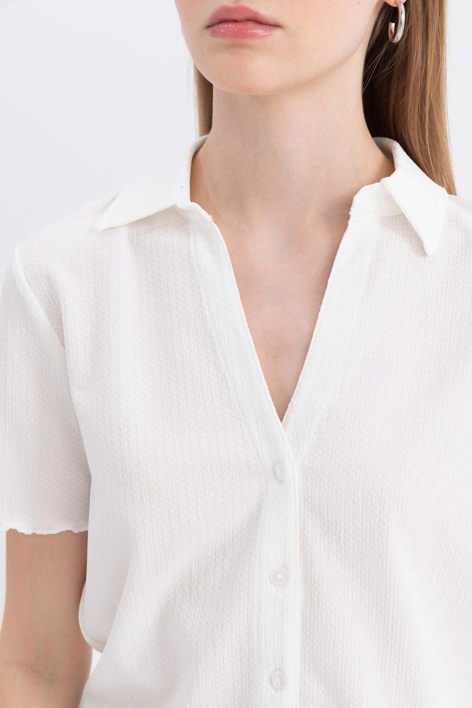 Slim Fit Shirt Collar Short Sleeve Shirt