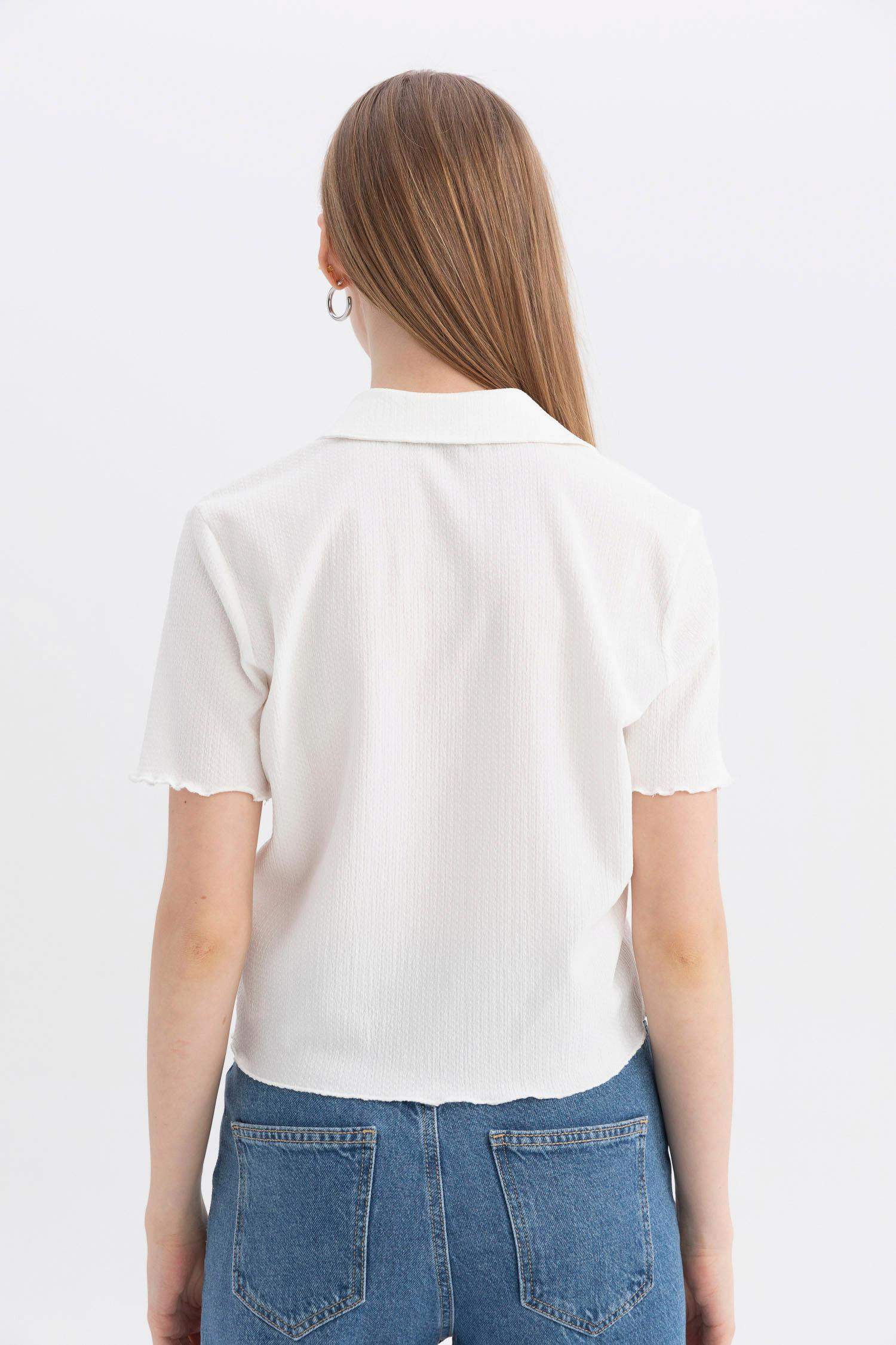 Slim Fit Shirt Collar Short Sleeve Shirt