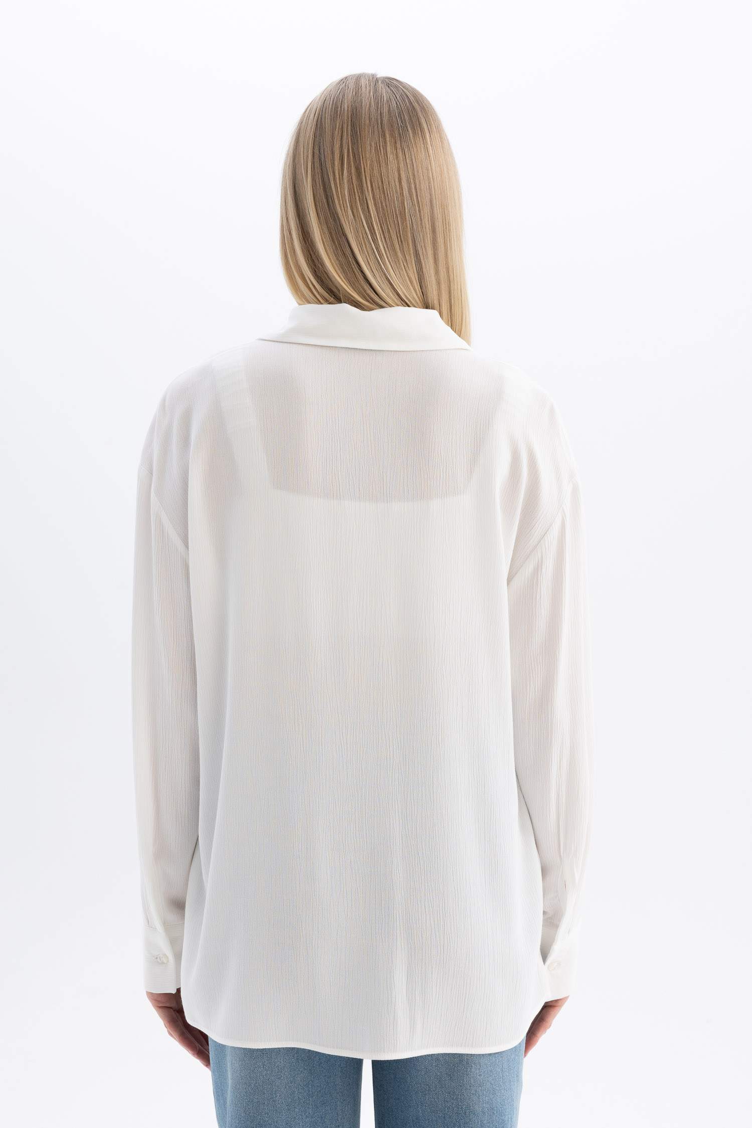 Oversize Fit Shirt Collar Crinkle Viscose Long Sleeve Shirt