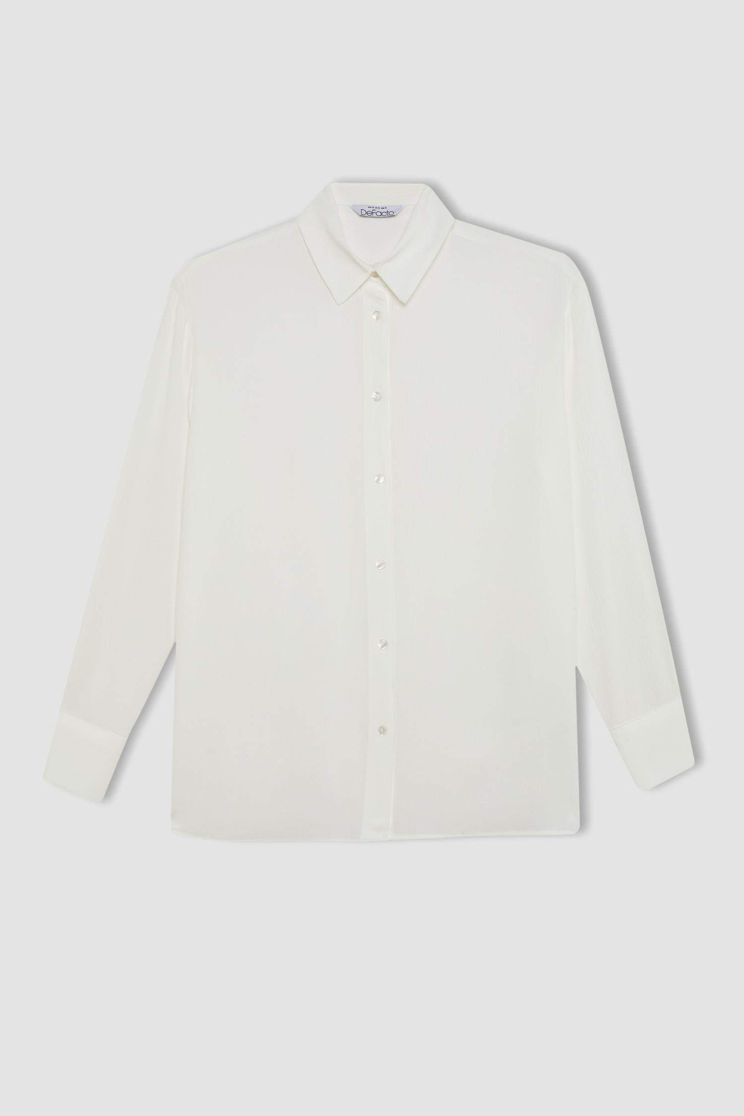 Oversize Fit Shirt Collar Crinkle Viscose Long Sleeve Shirt