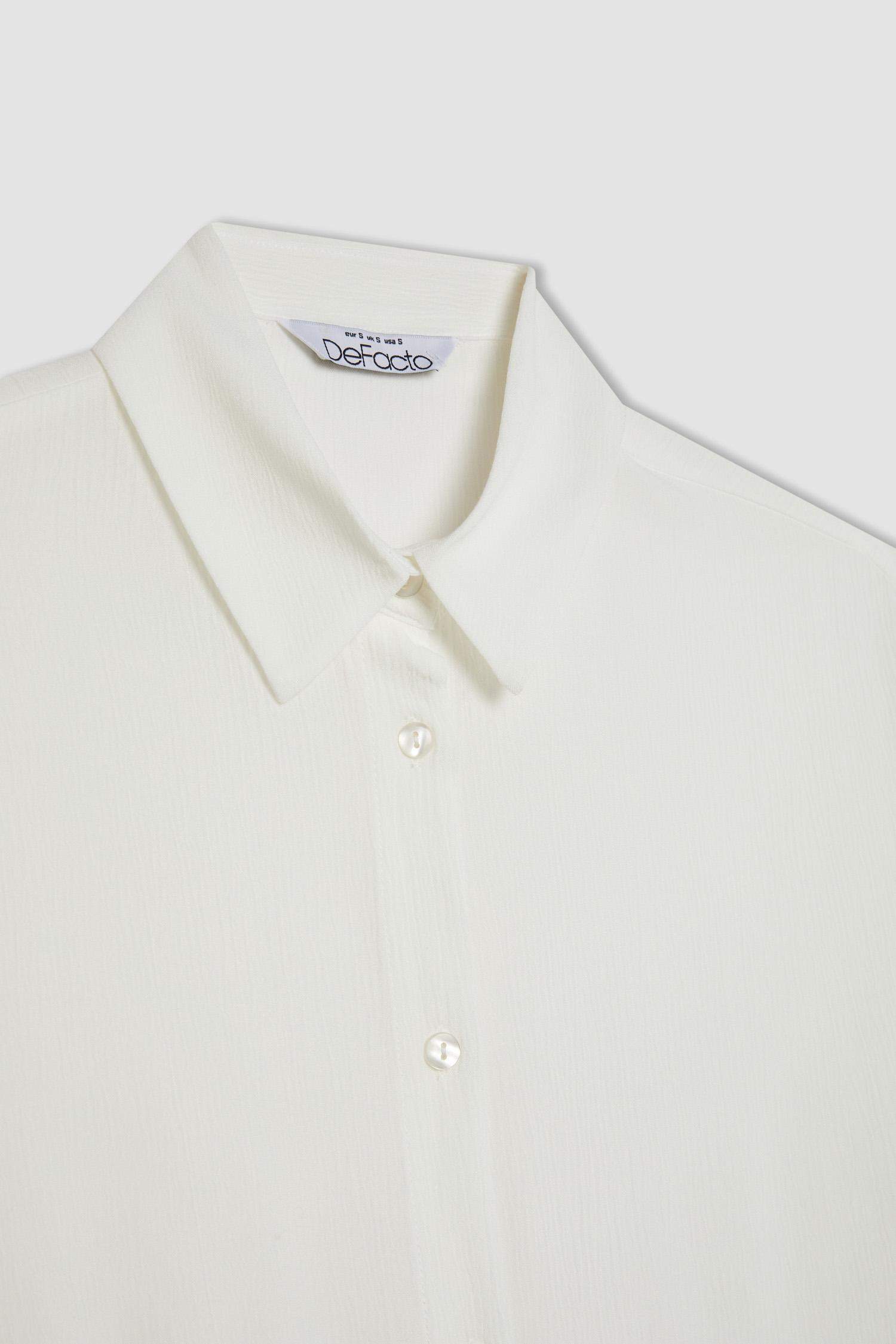 Oversize Fit Shirt Collar Crinkle Viscose Long Sleeve Shirt