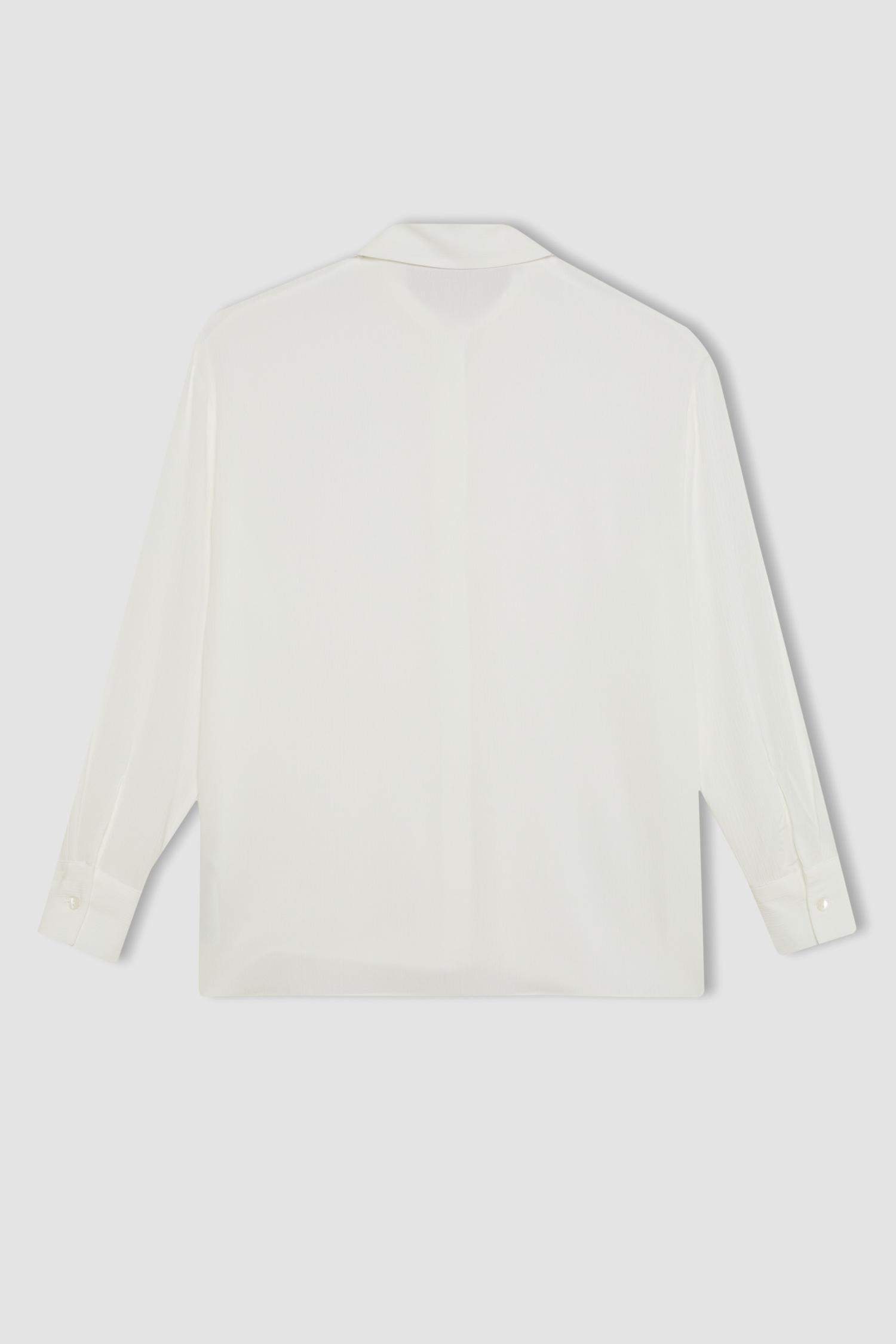 Oversize Fit Shirt Collar Crinkle Viscose Long Sleeve Shirt