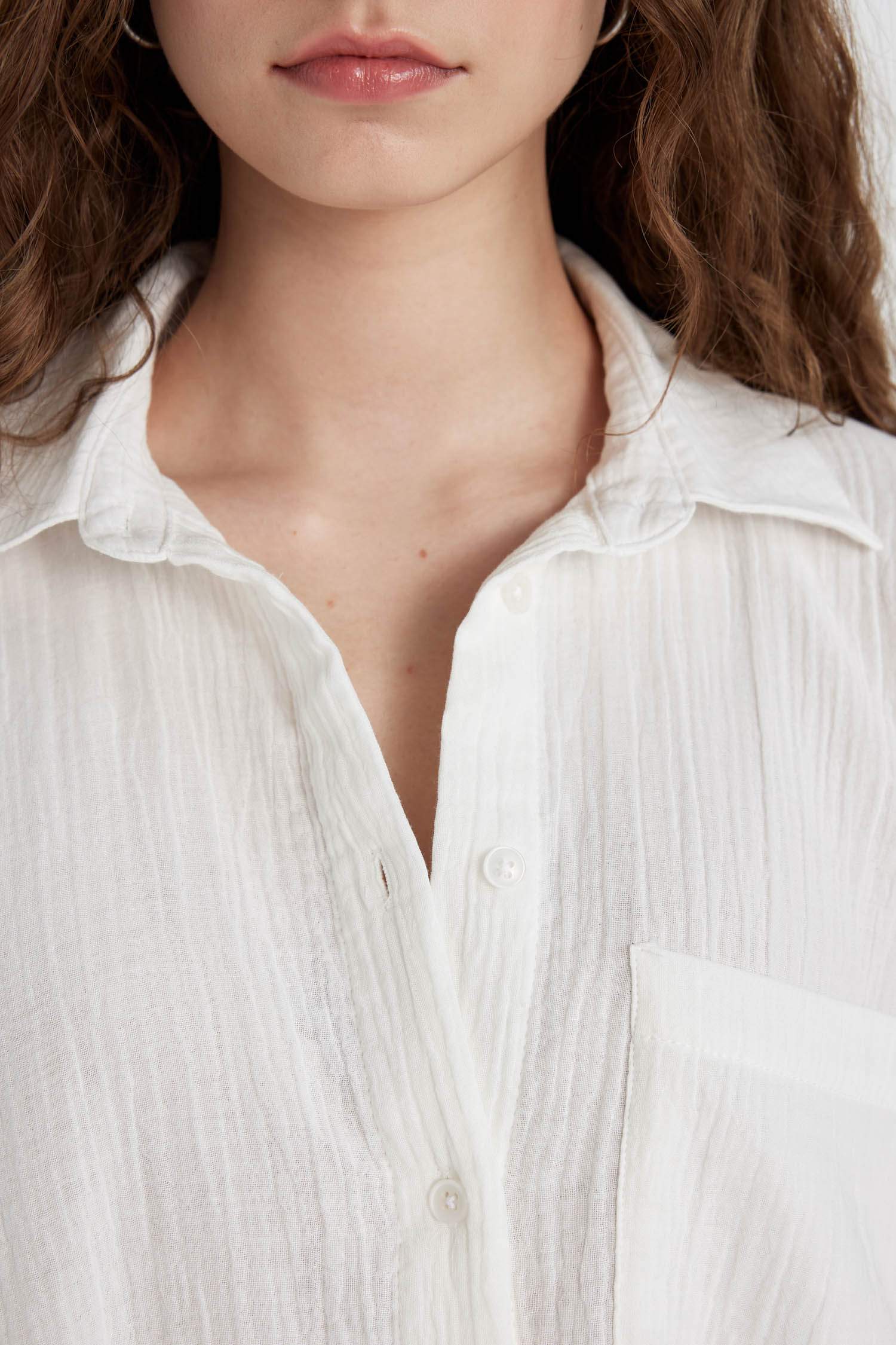 Oversize Fit Shirt Collar Muslin Long Sleeve Shirt