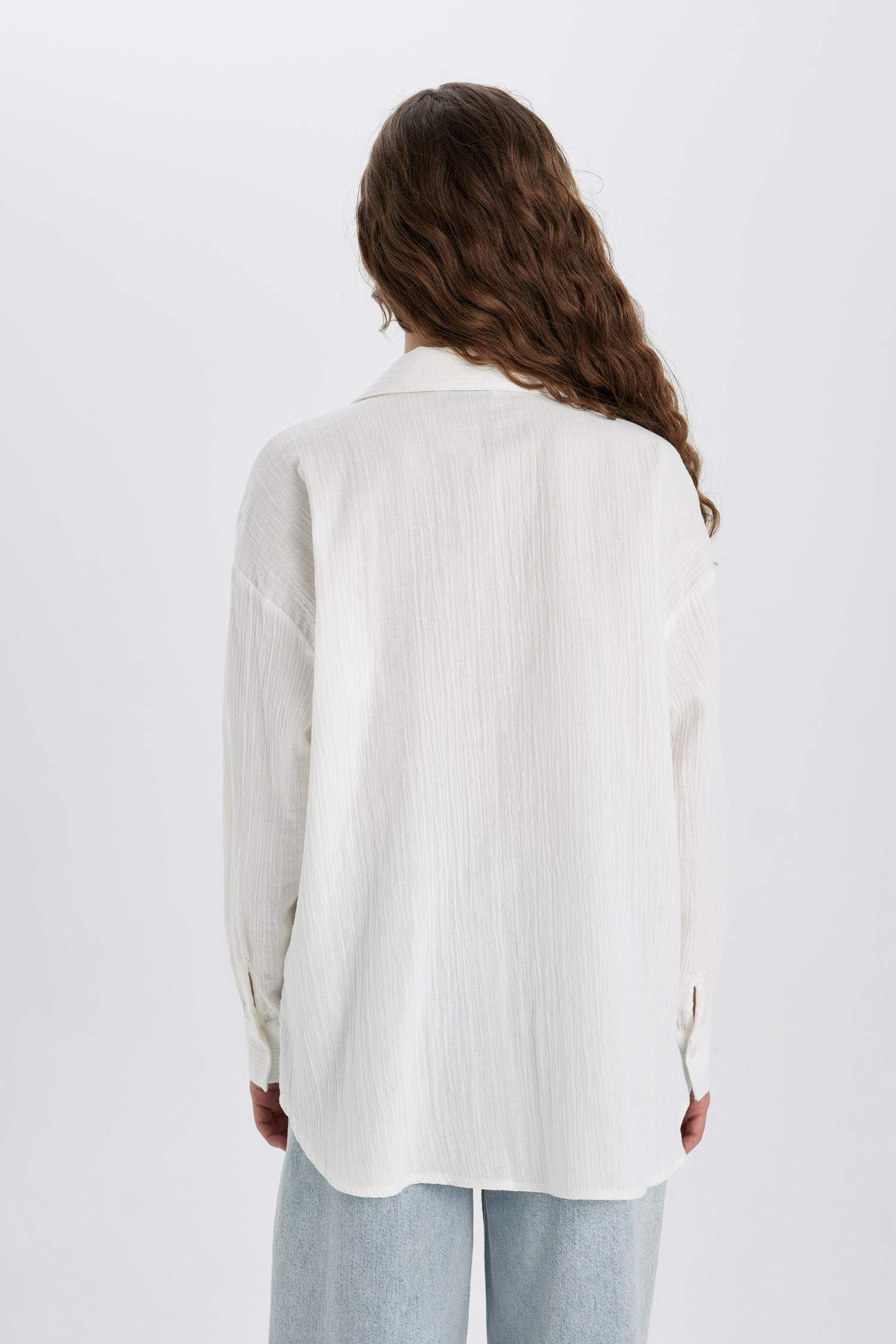 Oversize Fit Shirt Collar Muslin Long Sleeve Shirt