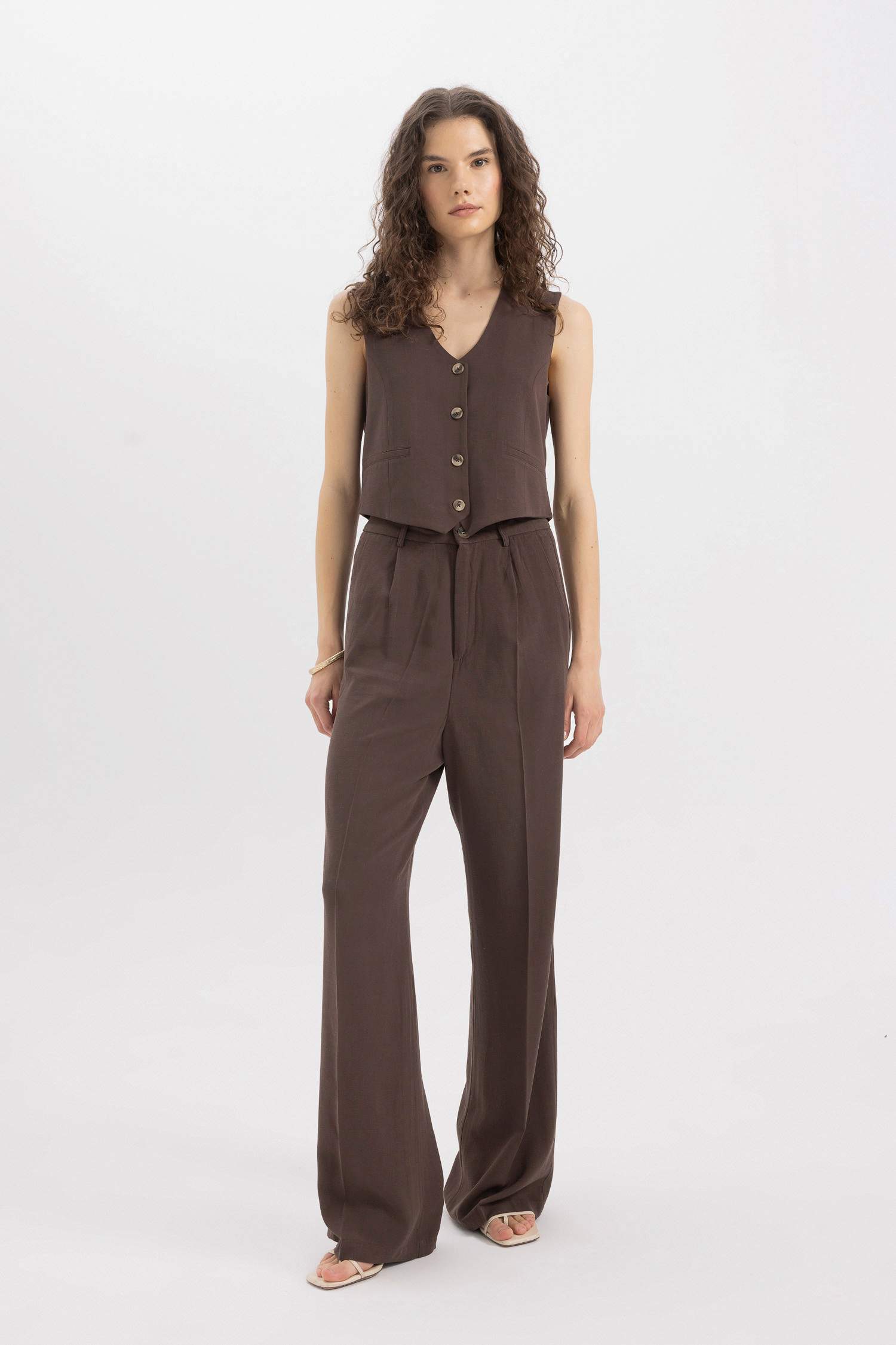 V-Neck Linen Blend Blazer Vest