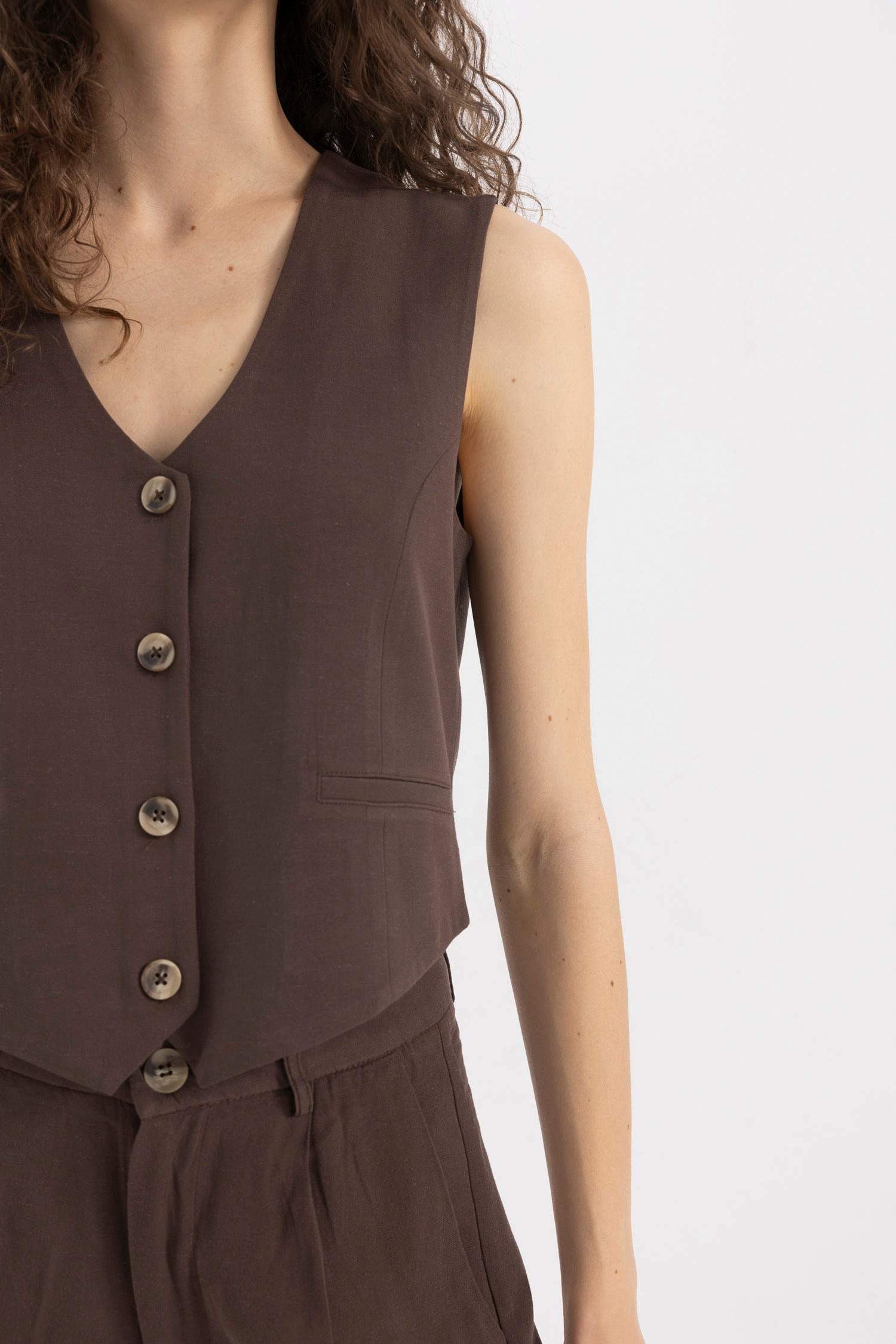 V-Neck Linen Blend Blazer Vest