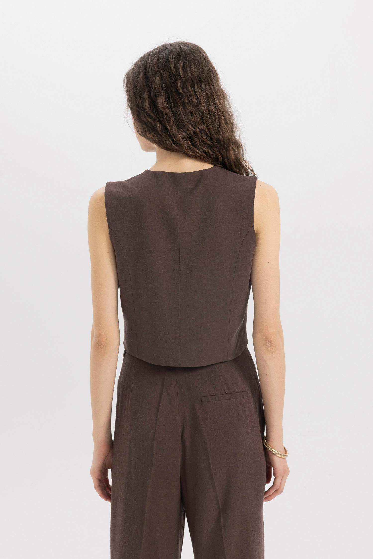 V-Neck Linen Blend Blazer Vest