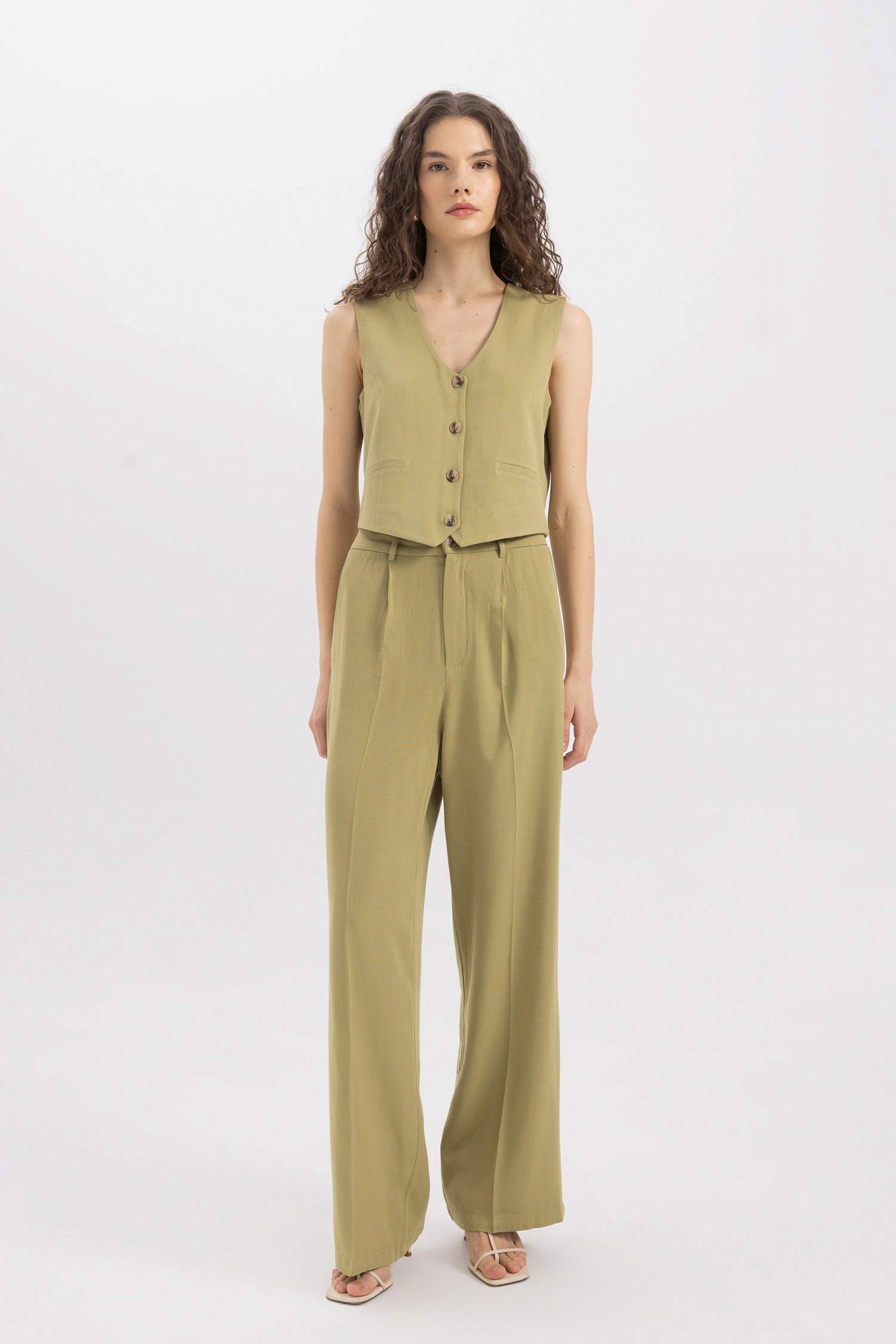 V-Neck Linen Blend Blazer Vest