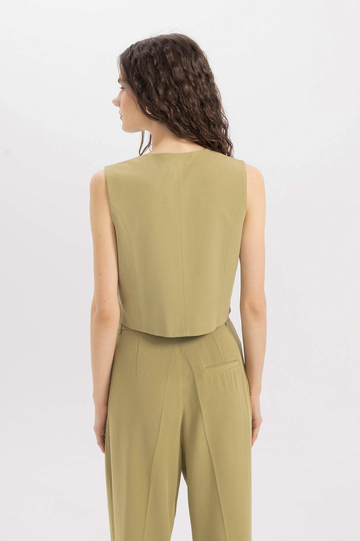 V-Neck Linen Blend Blazer Vest