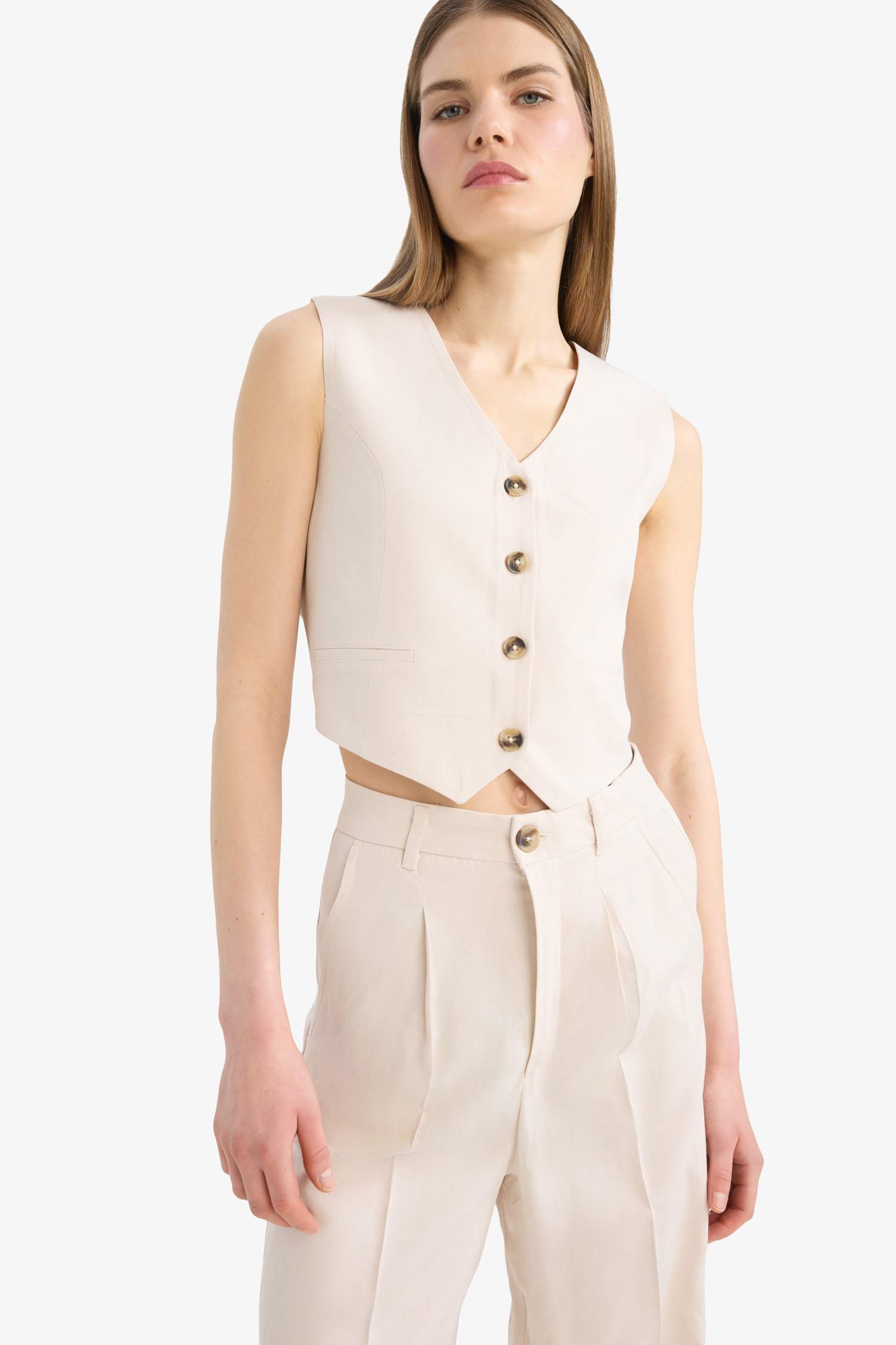 Gilet Blazer en Lin mélangé Col en V