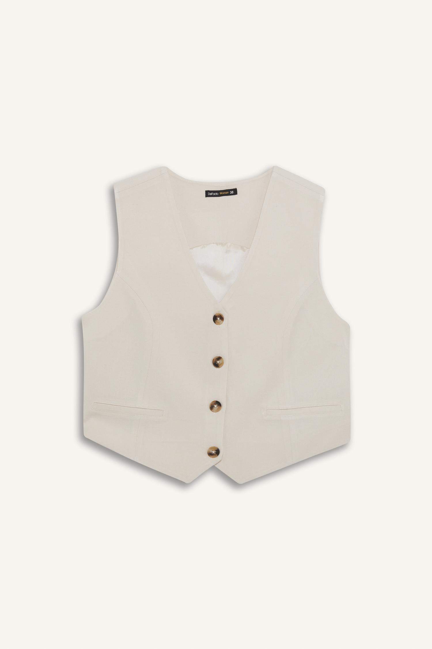 Gilet Blazer en Lin mélangé Col en V