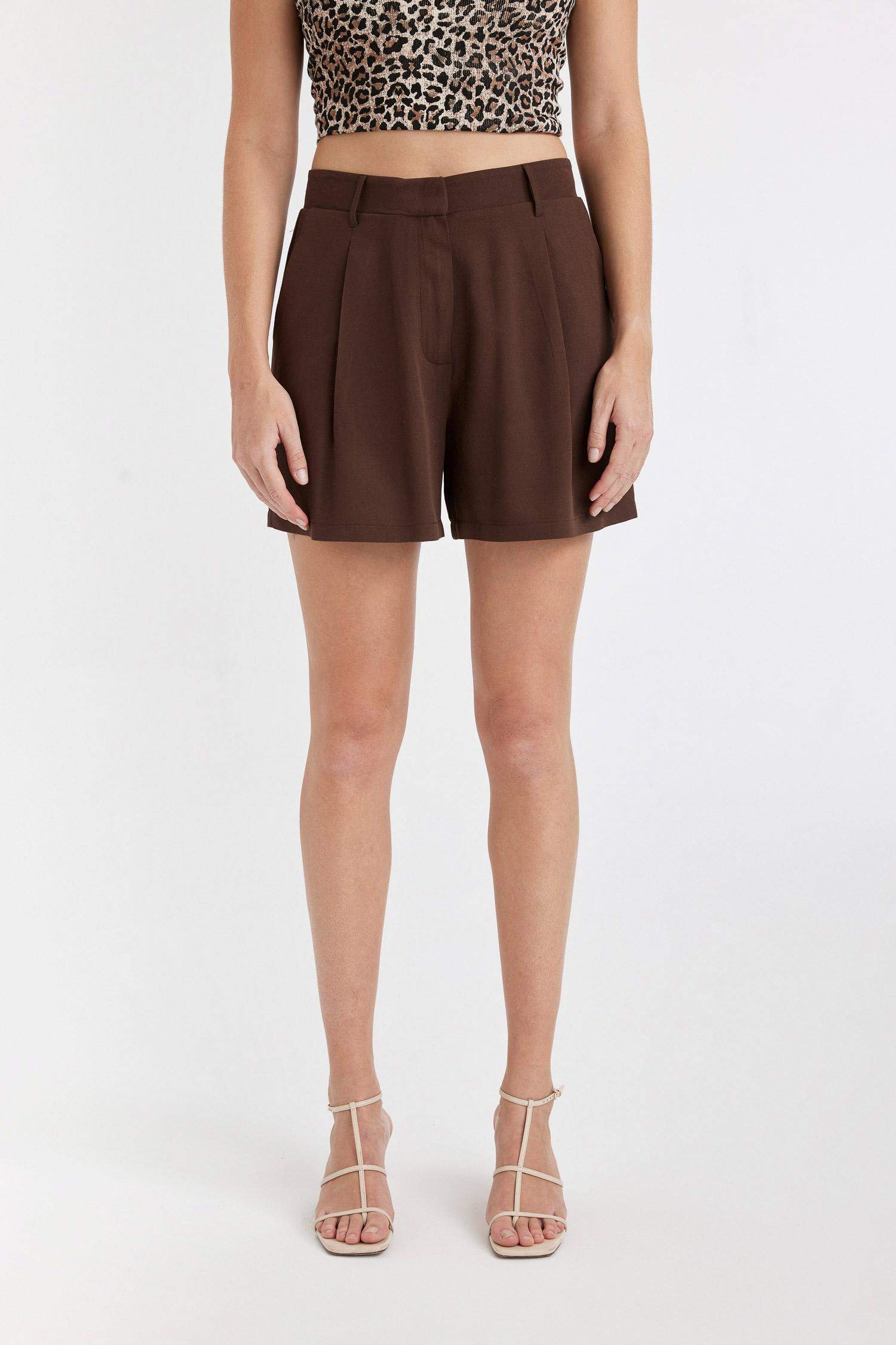 High Waist Cropped Linen Blend Shorts