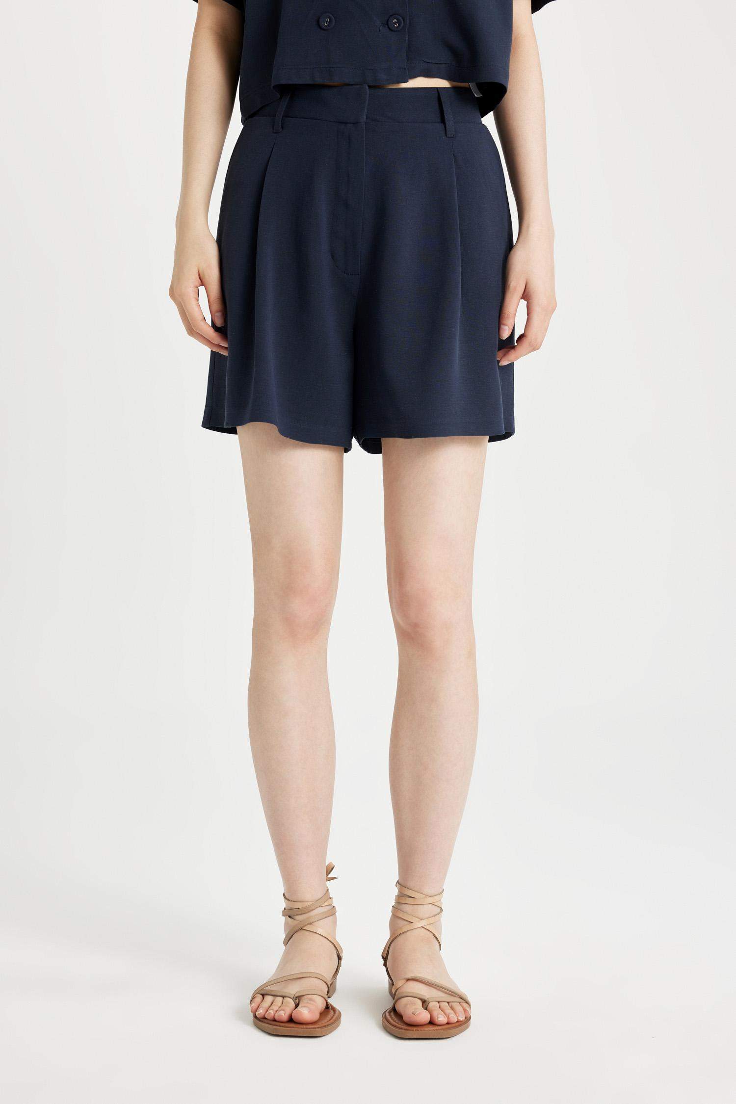 High Waist Cropped Linen Blend Shorts