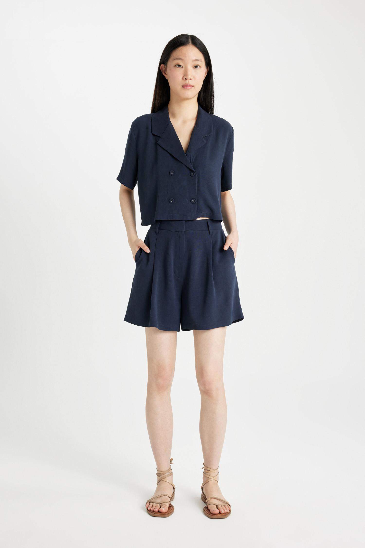 High Waist Cropped Linen Blend Shorts