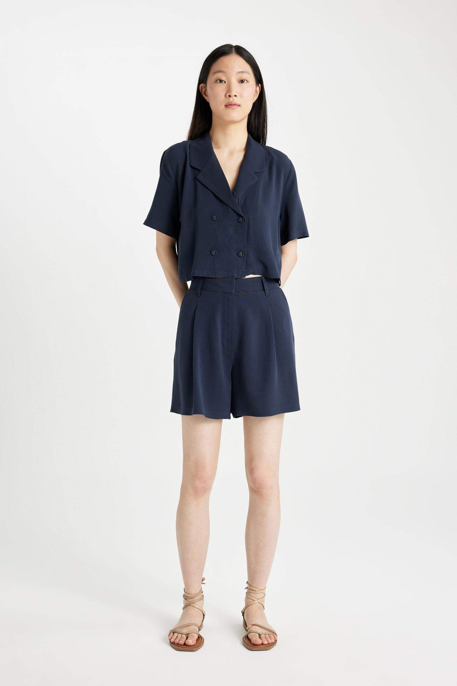 High Waist Cropped Linen Blend Shorts