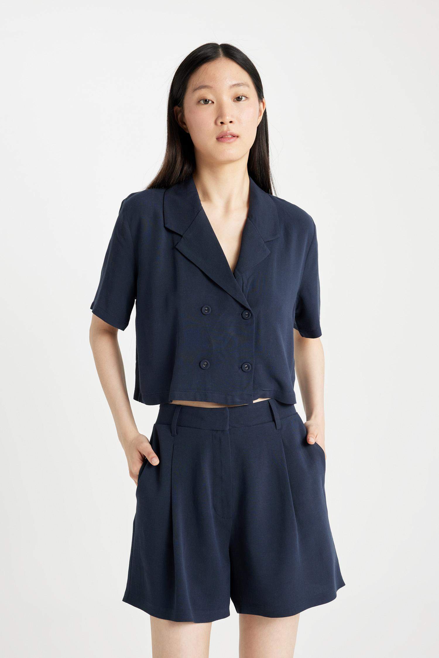 High Waist Cropped Linen Blend Shorts