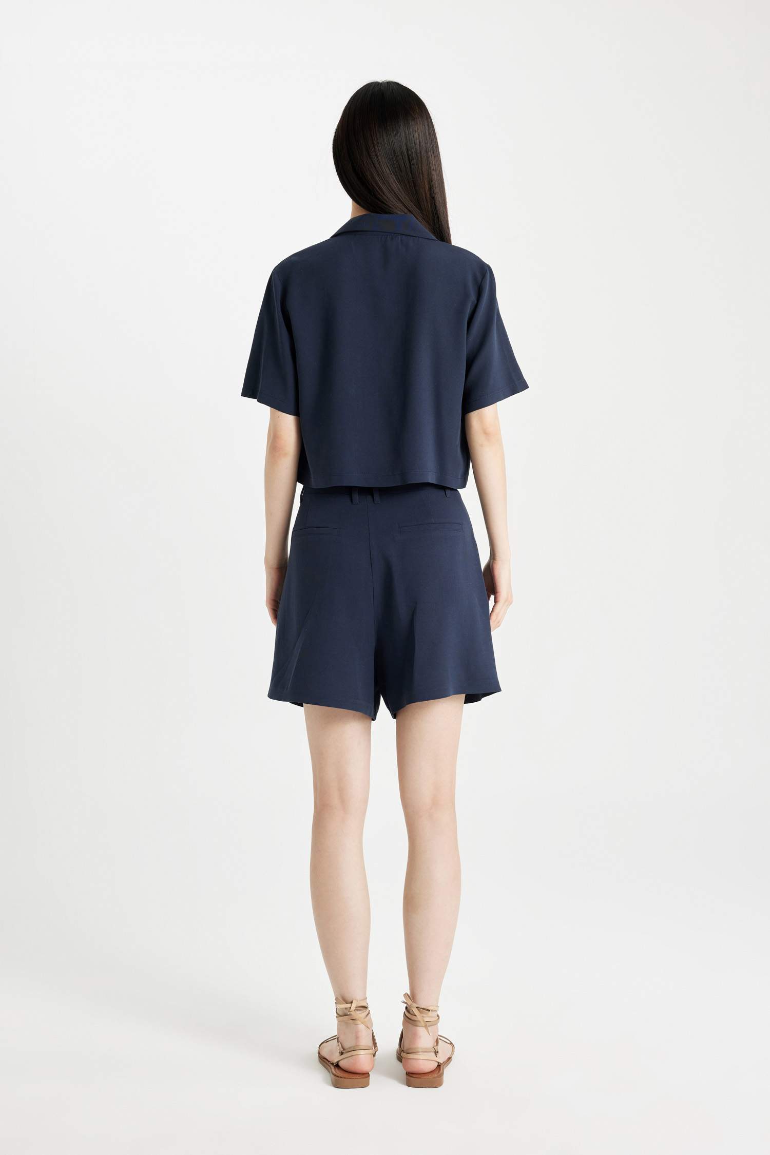 High Waist Cropped Linen Blend Shorts