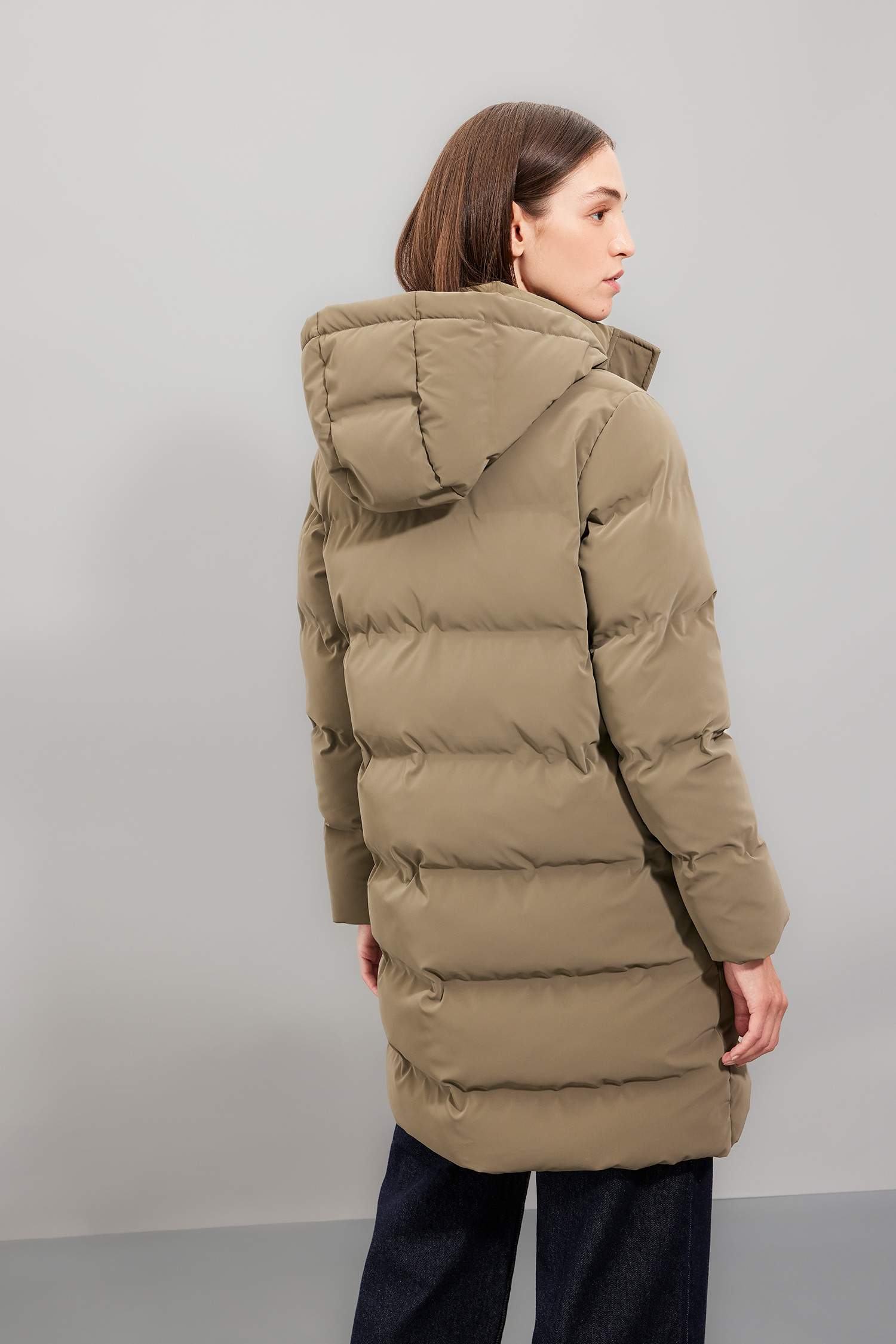 Su Geçirmez Uzun Şişme Mont Parka Kapüşonlu Fermuarlı Çıtçıtlı Cepli