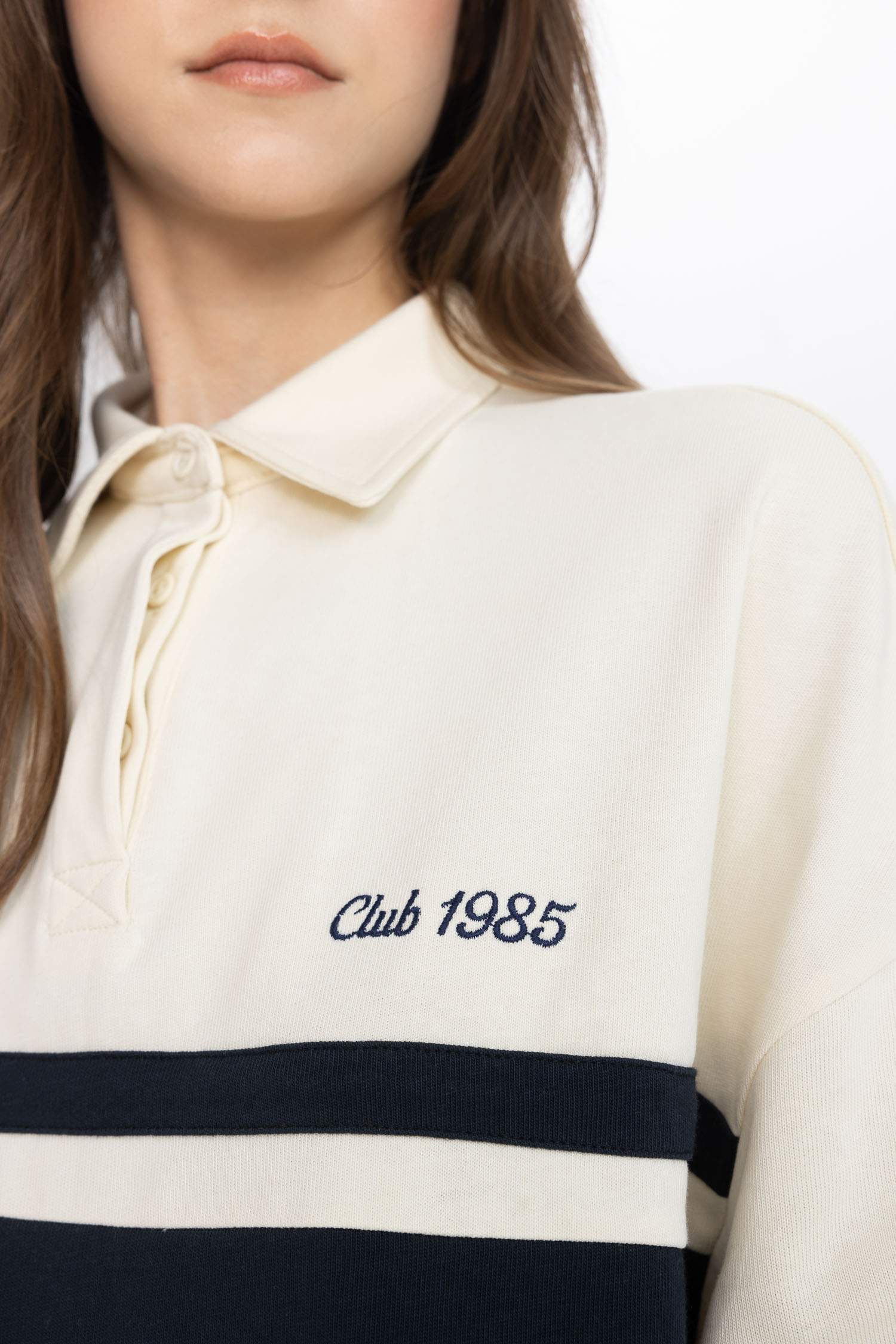 Regular Fit Polo Neck Printed Long Sleeve Sweatshirt Tunic