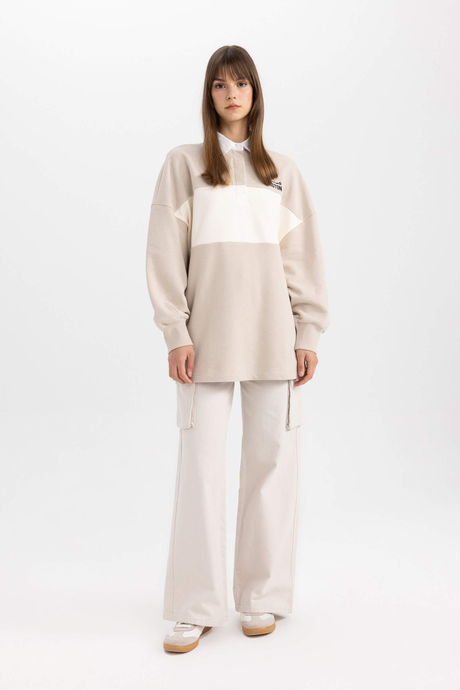 Regular Fit Gömlek Yaka Baskılı Sweatshirt Tunik