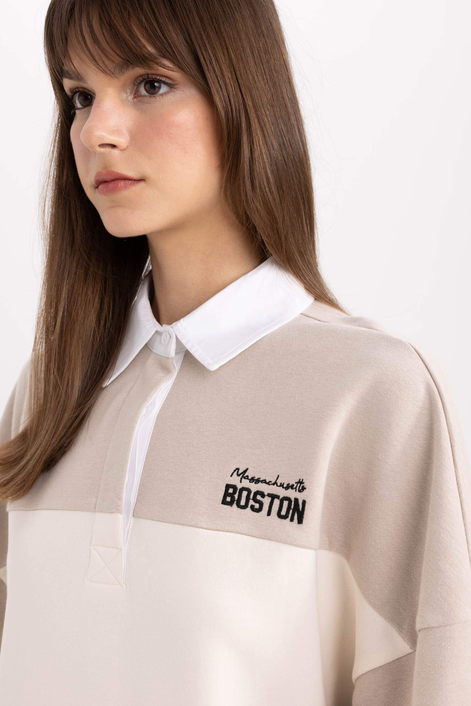 Regular Fit Gömlek Yaka Baskılı Sweatshirt Tunik