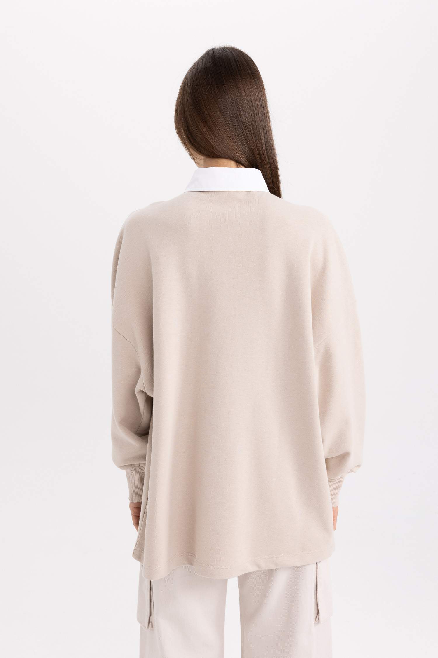 Regular Fit Gömlek Yaka Baskılı Sweatshirt Tunik