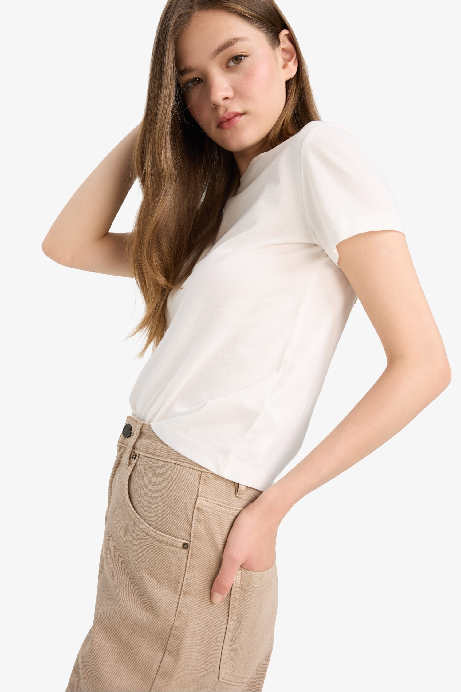 Regular Fit Bisiklet Yaka Basic Düz Kısa Kollu Beyaz Tişört