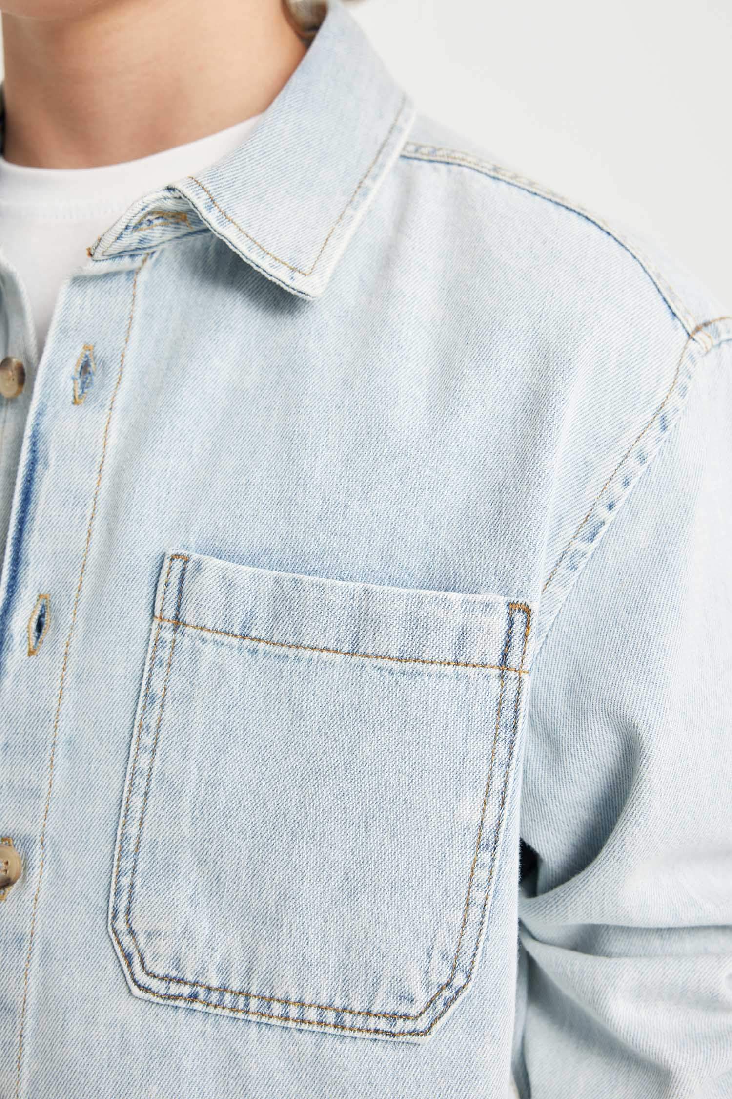 Boy Oversize Fit Polo Collar Denim Shirt