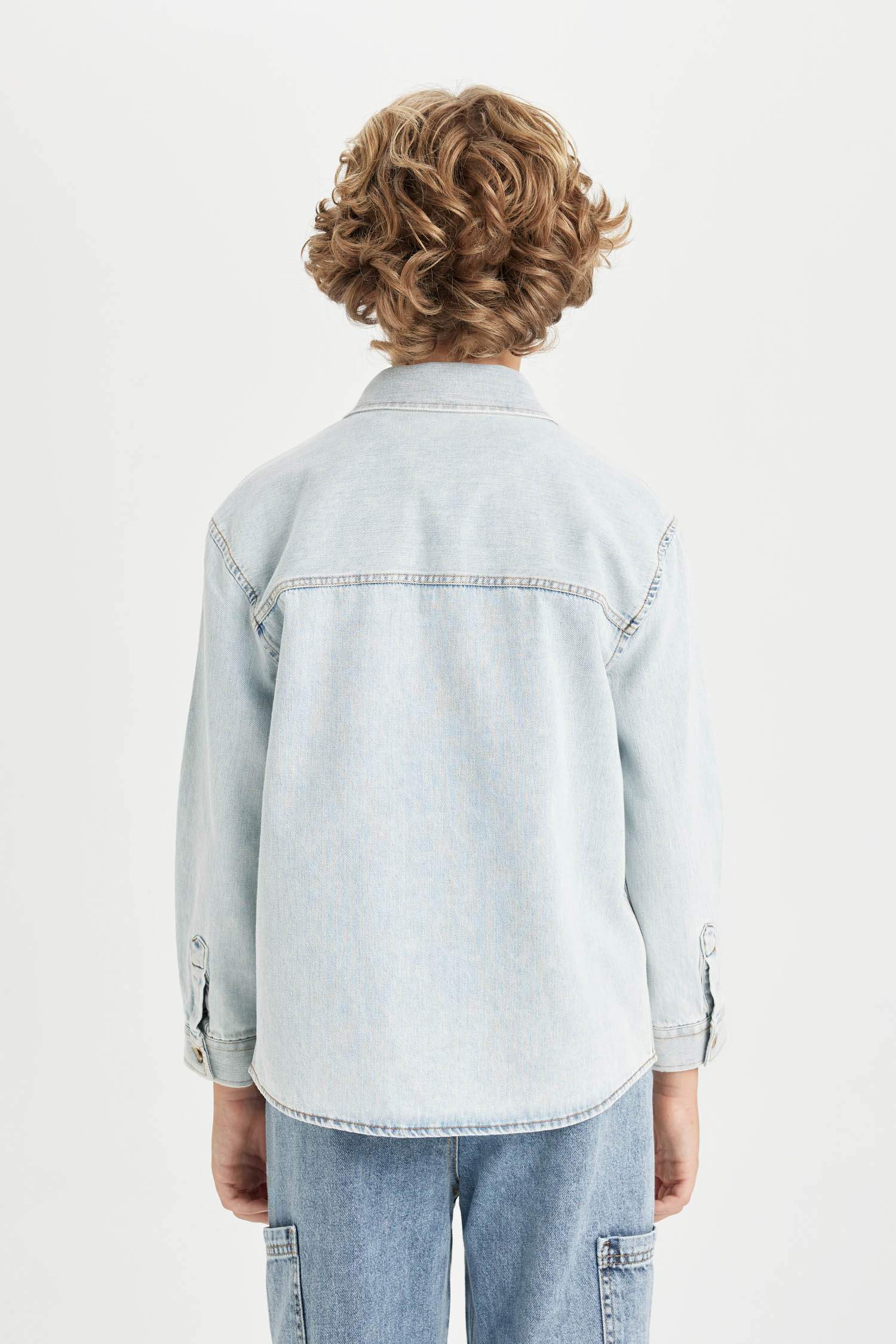 Boy Oversize Fit Polo Collar Denim Shirt