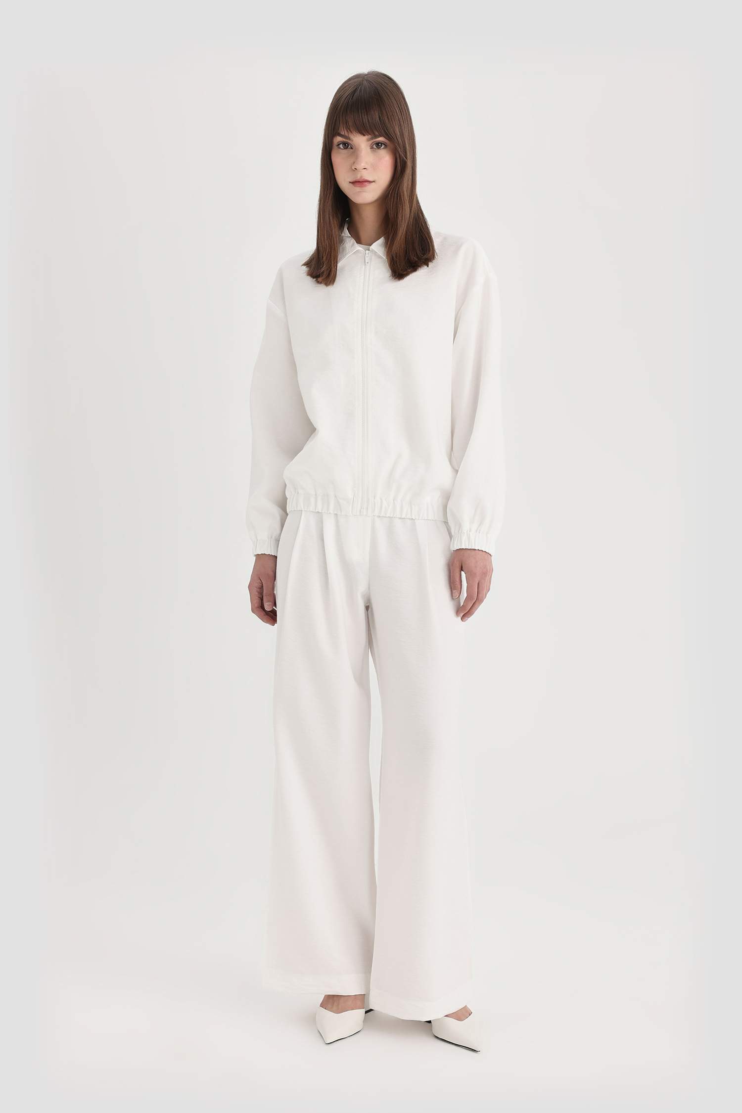 Wide Leg Geniş Bol Paça Cepli Basic Düz Klasik Beyaz Pantolon