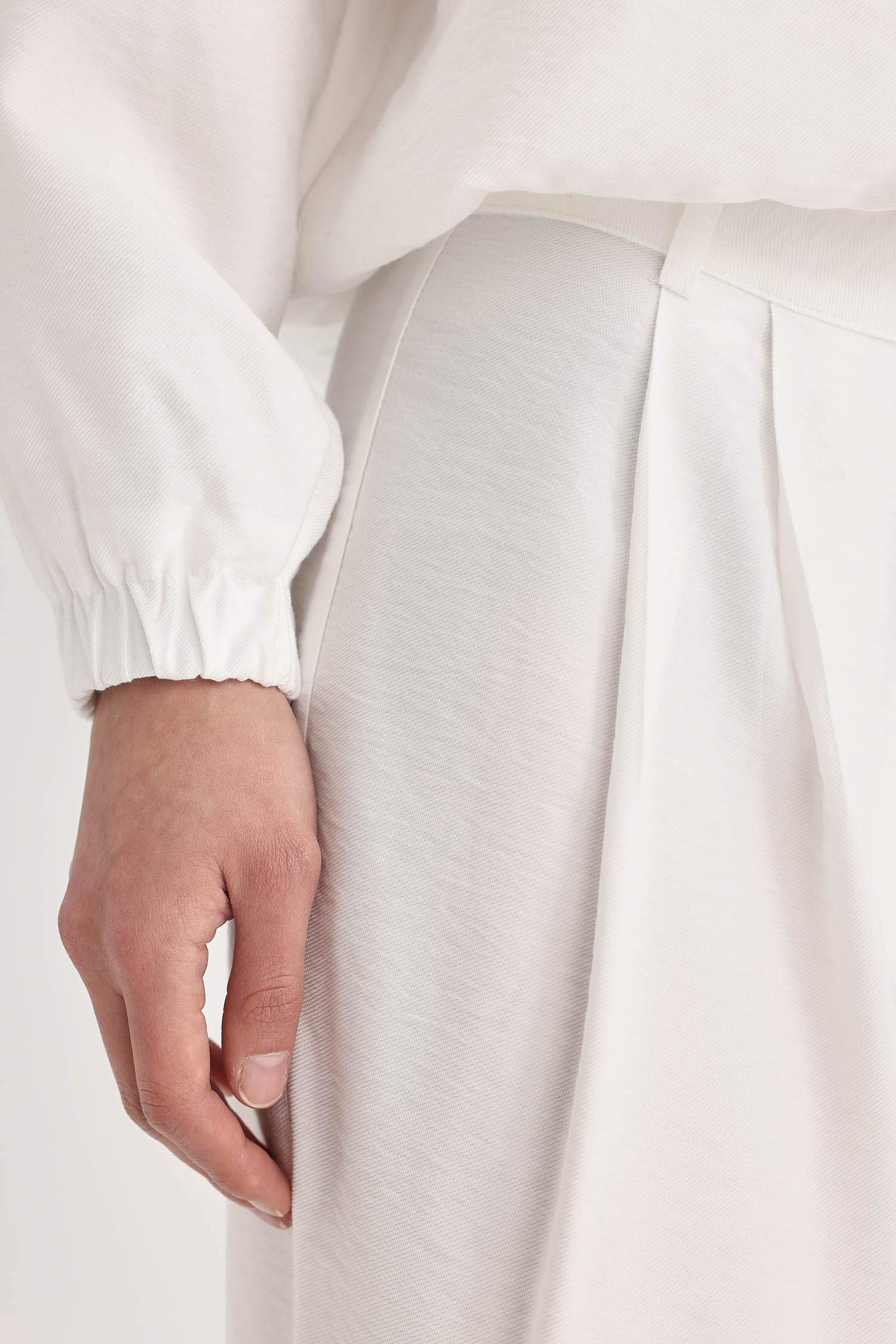 Wide Leg Geniş Bol Paça Cepli Basic Düz Klasik Beyaz Pantolon