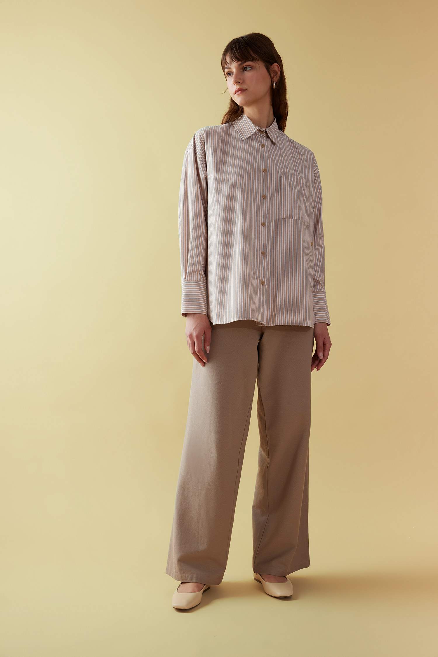 Tunique Chemise Popeline Rayée Coupe Relax à Manches Longues