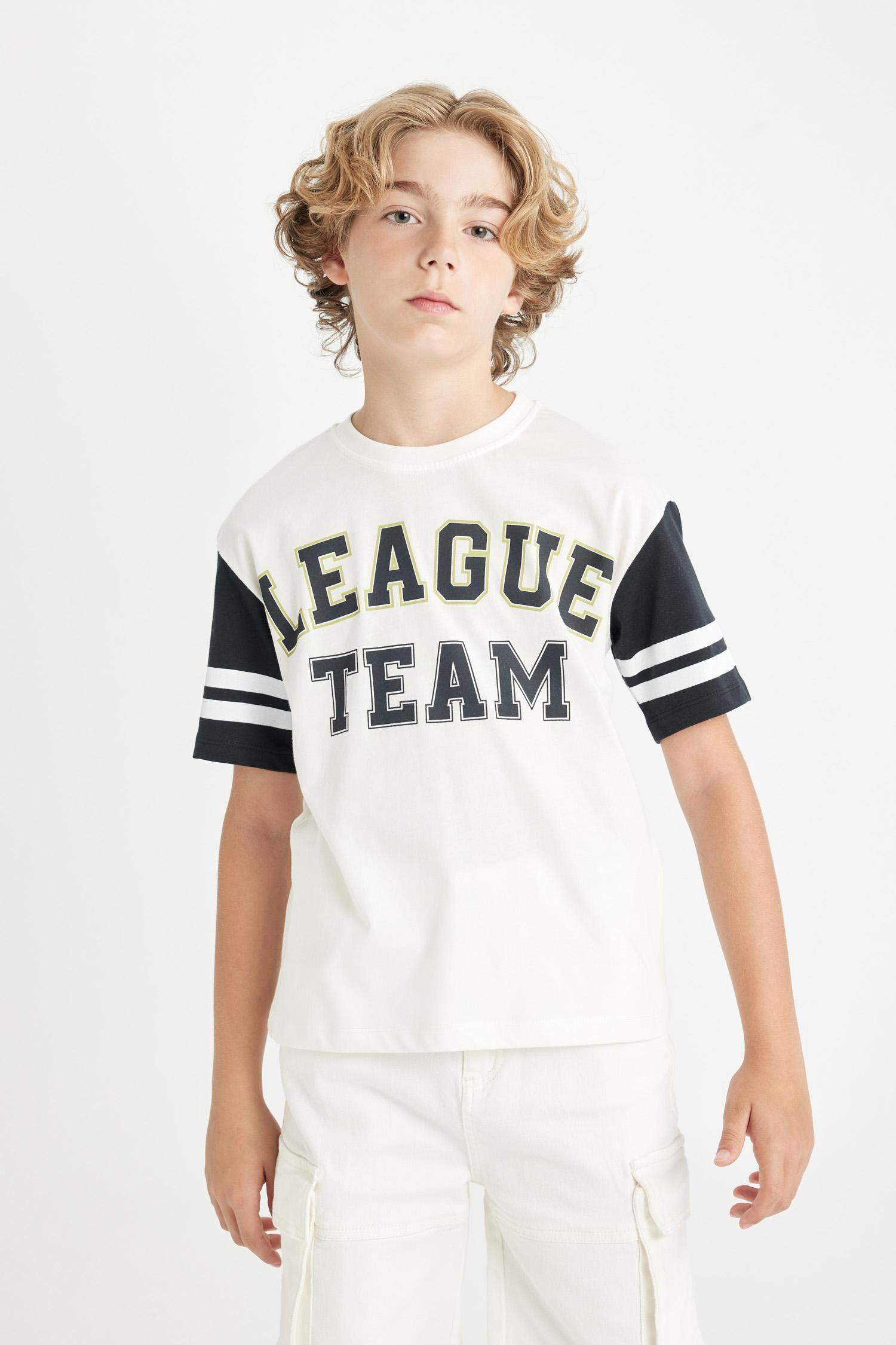 Erkek Çocuk Oversize Geniş Kalıp Bisiklet Yaka Baskılı Kısa Kollu Tişört