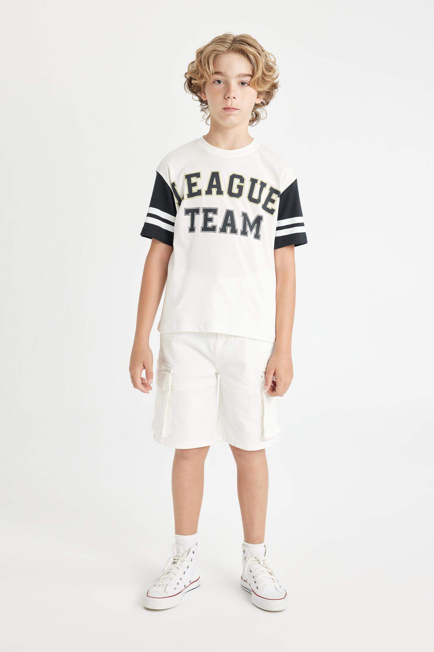 Erkek Çocuk Oversize Geniş Kalıp Bisiklet Yaka Baskılı Kısa Kollu Tişört