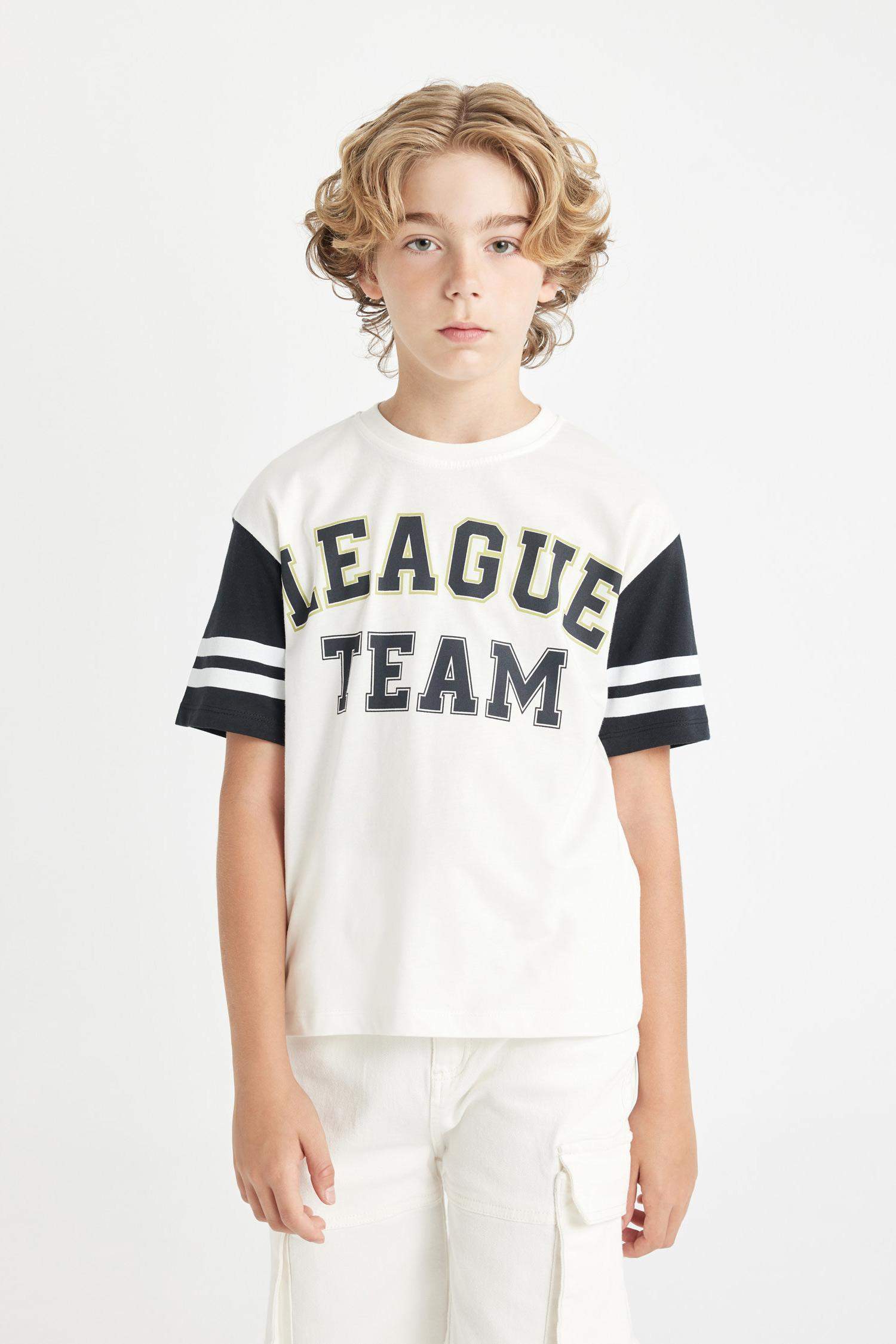 Erkek Çocuk Oversize Geniş Kalıp Bisiklet Yaka Baskılı Kısa Kollu Tişört