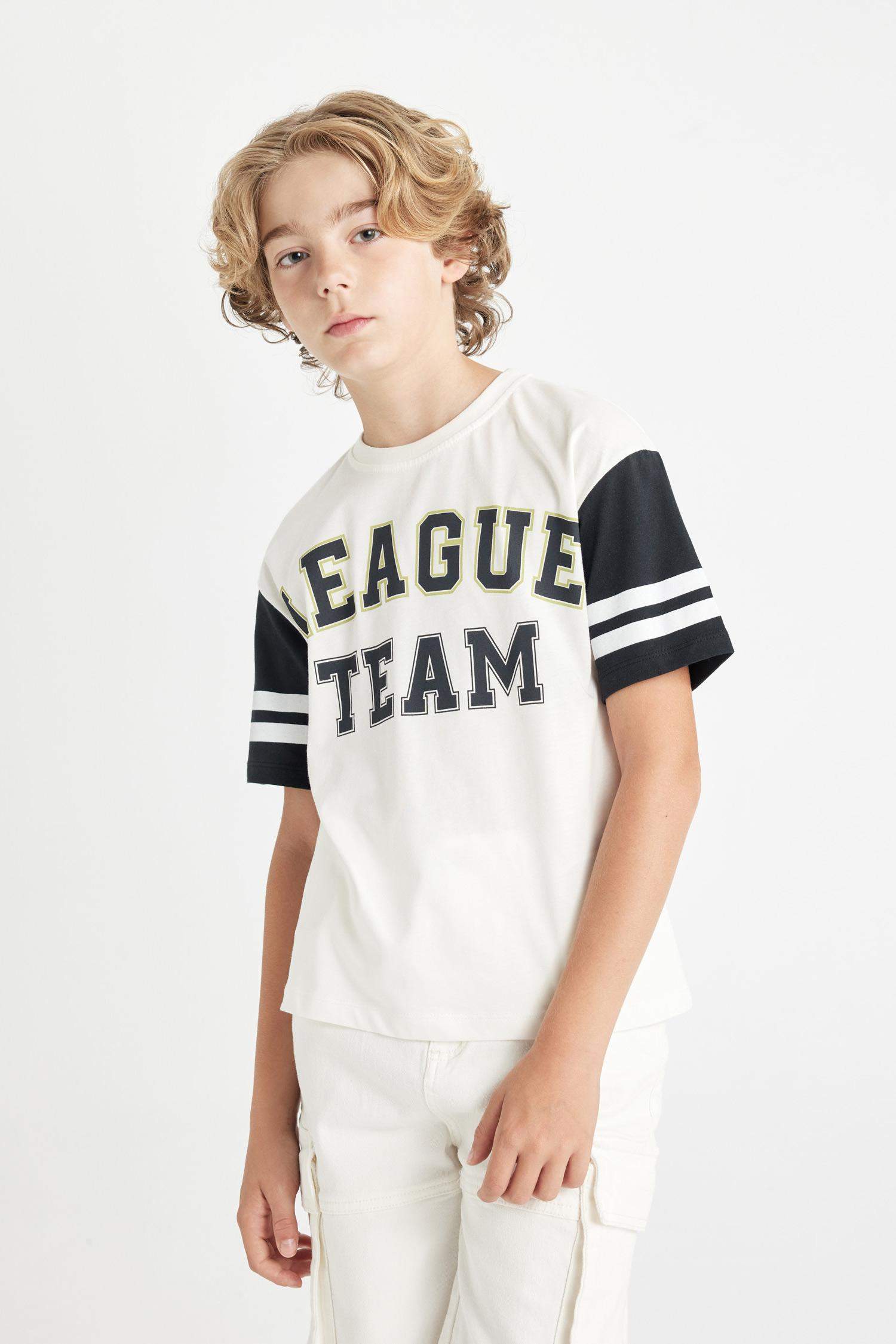 Erkek Çocuk Oversize Geniş Kalıp Bisiklet Yaka Baskılı Kısa Kollu Tişört