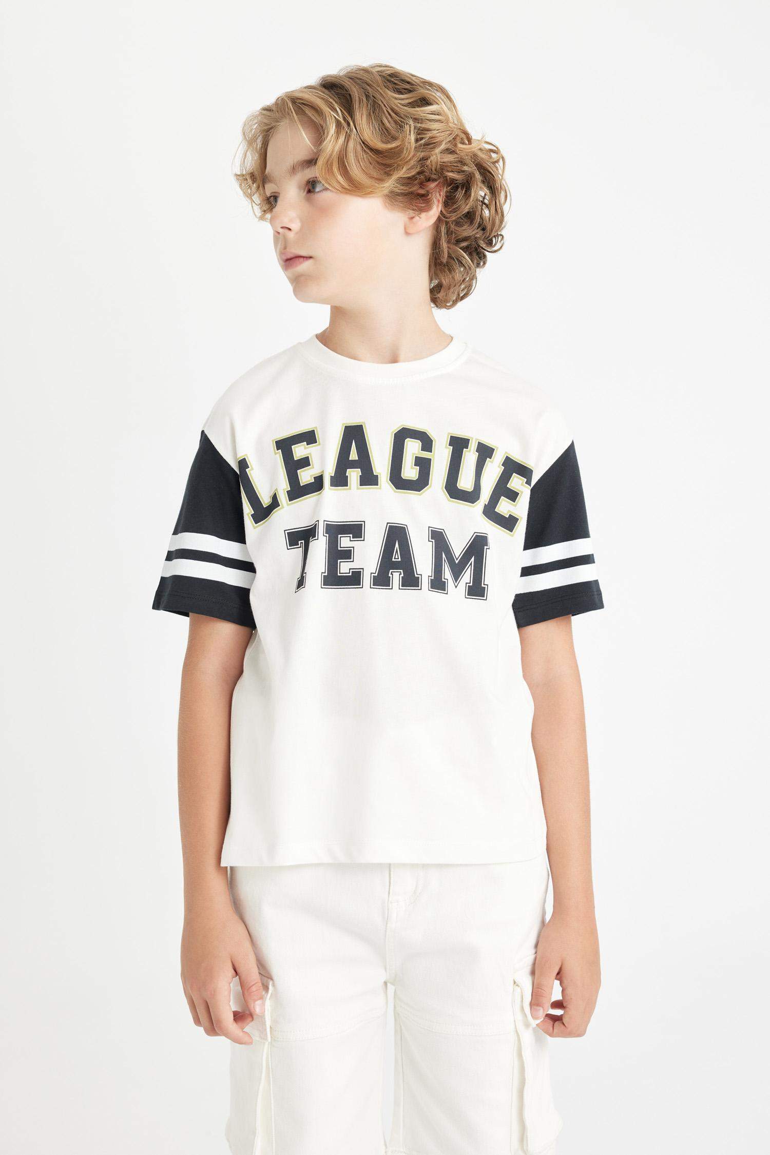 Erkek Çocuk Oversize Geniş Kalıp Bisiklet Yaka Baskılı Kısa Kollu Tişört