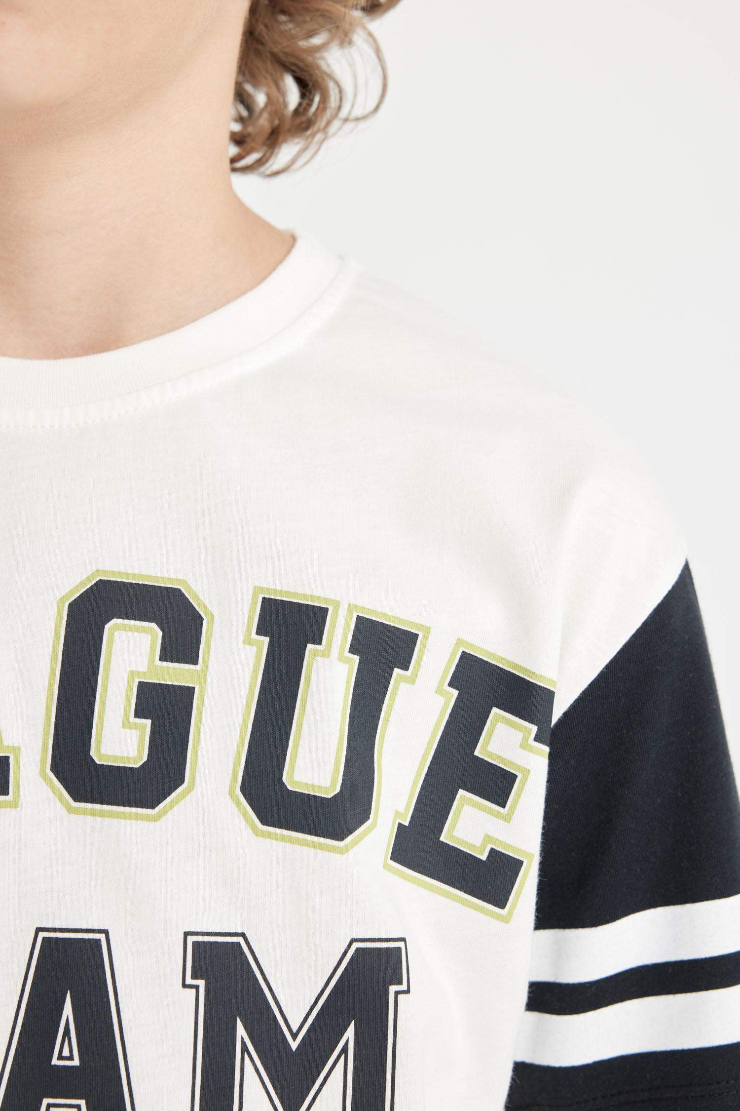 Erkek Çocuk Oversize Geniş Kalıp Bisiklet Yaka Baskılı Kısa Kollu Tişört