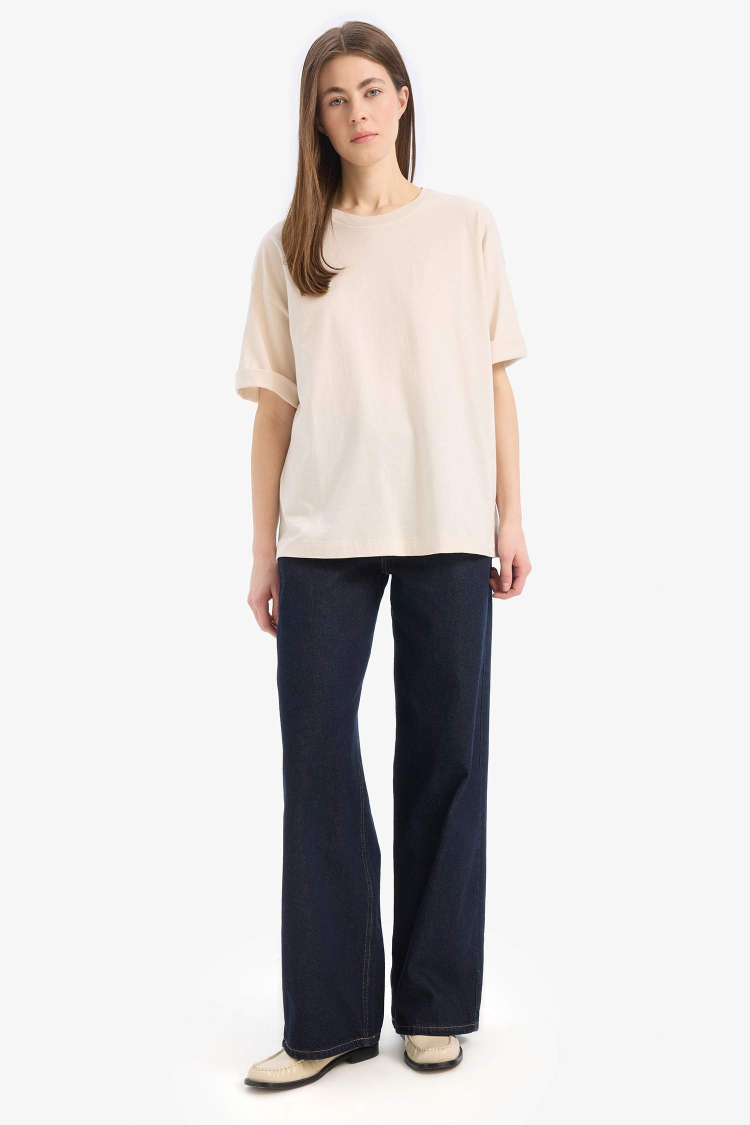 Oversize Fit Crew Neck Basic Cotton Short Sleeve T-Shirt