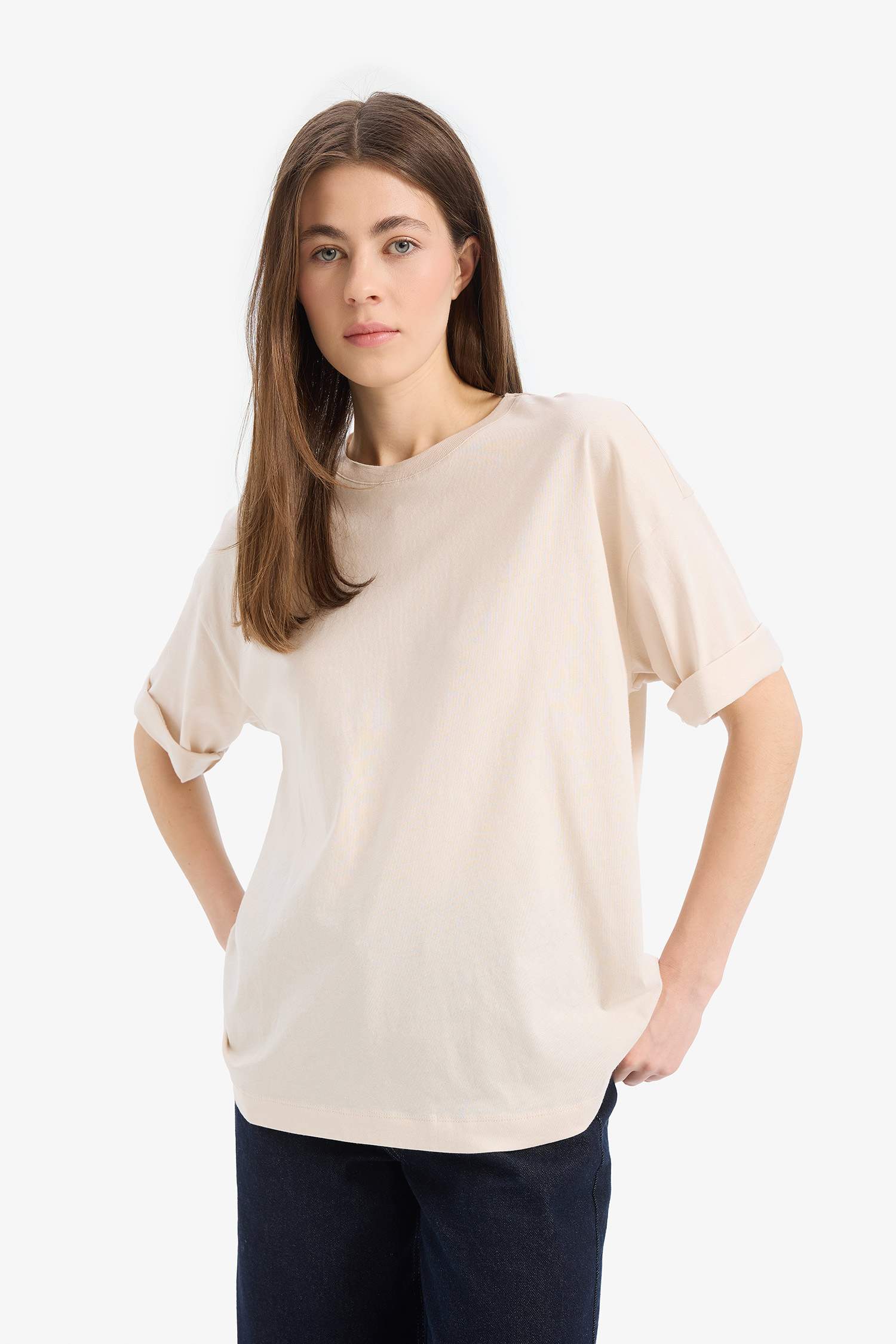Oversize Fit Crew Neck Basic Cotton Short Sleeve T-Shirt