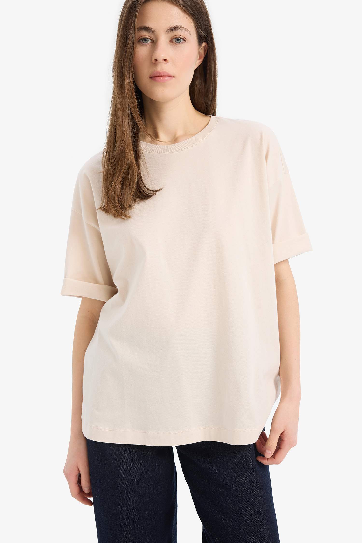 Oversize Fit Crew Neck Basic Cotton Short Sleeve T-Shirt