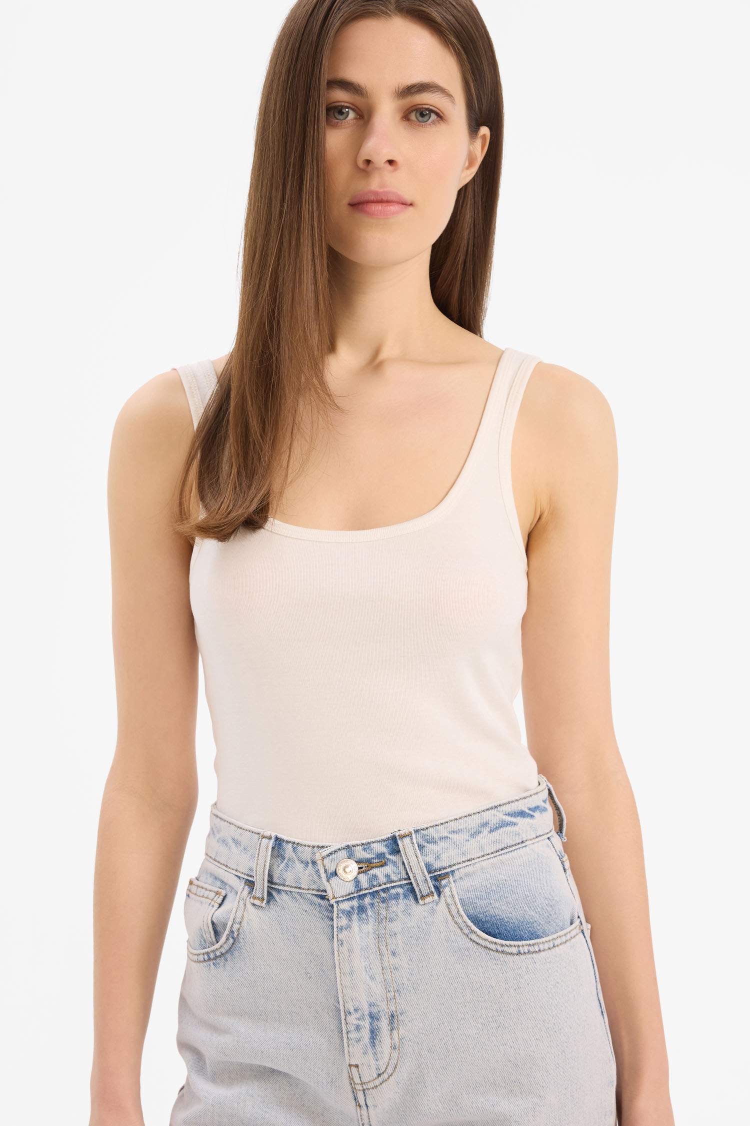 Slim Fit Basic Ribana Round Collar Sleeveless Tank Top